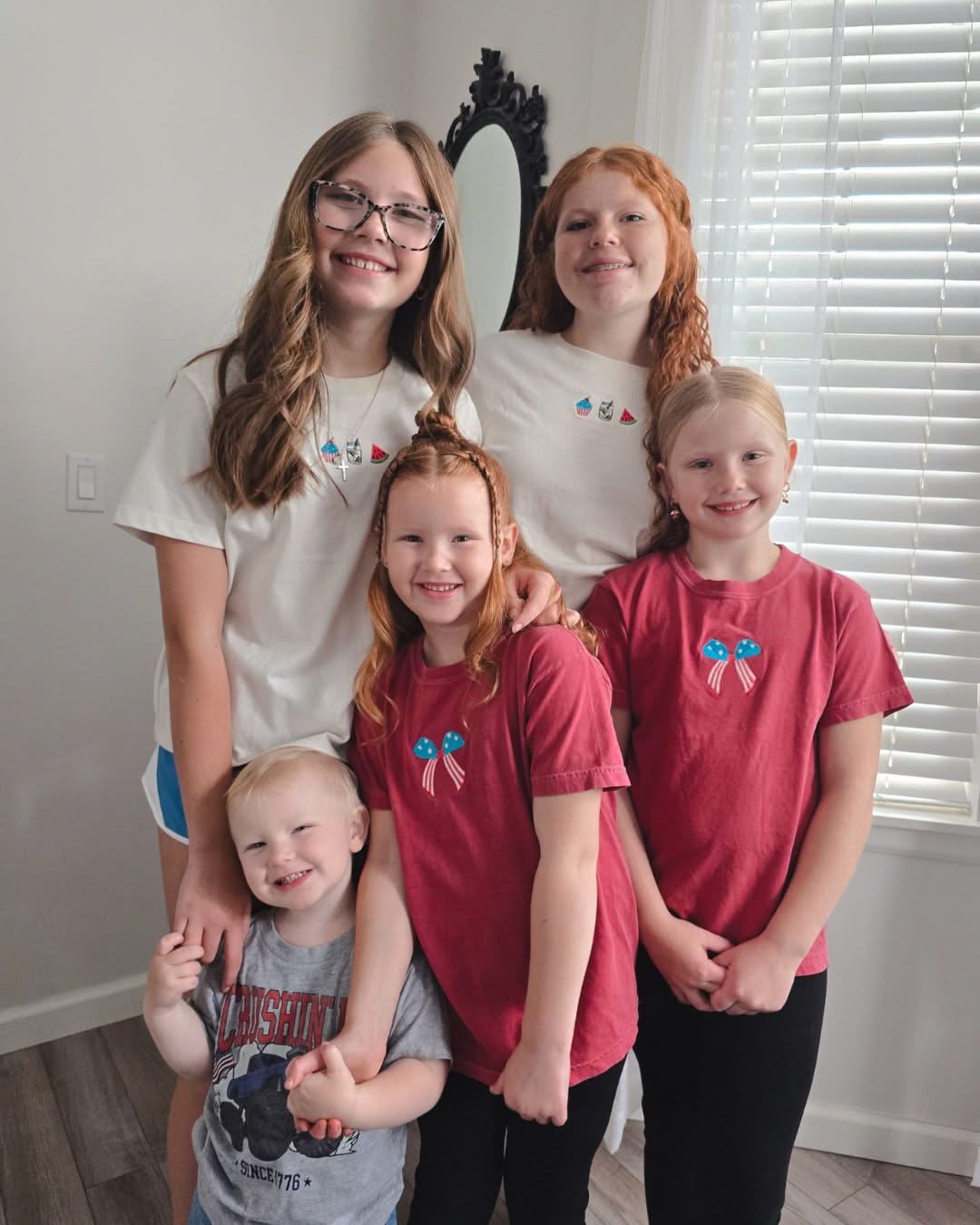 Embroidered YOUTH Comfort Colors Tee - Patriotic Bow (center) Little Mama Shirt Shop