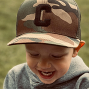 VARSITY INITIAL - Child Size - Flat Brimmed Hat - Camo w/ Black Letter