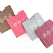 Embroidered PIGMENT Crewneck - 3 Birth Flower - Center w/ White Thread Little Mama Shirt Shop LLC