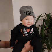 Child Beanie - Mama's Boy - Gray w/ Black Little Mama Shirt Shop LLC