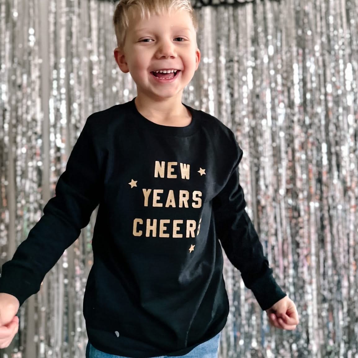 New Years Cheers - Block Font - Child LONG SLEEVE Tee Little Mama Shirt Shop