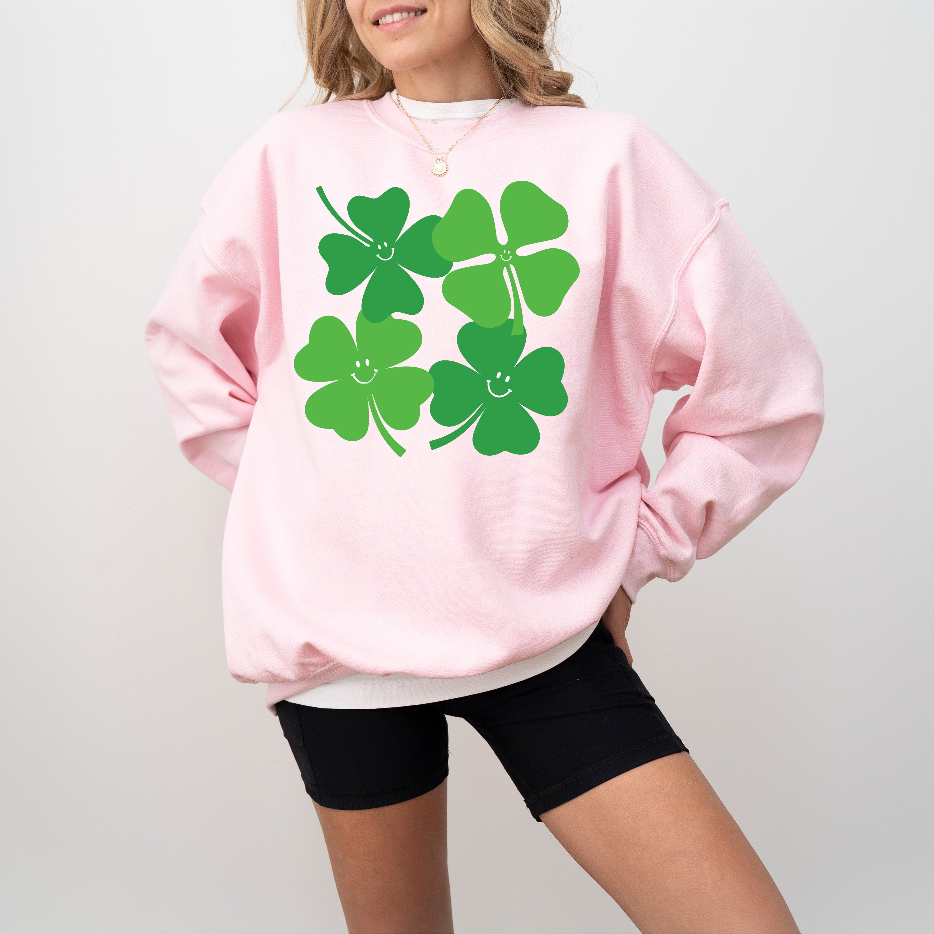 4 Smiley Shamrocks - BASIC Fleece Little Mama Shirt Shop LLC