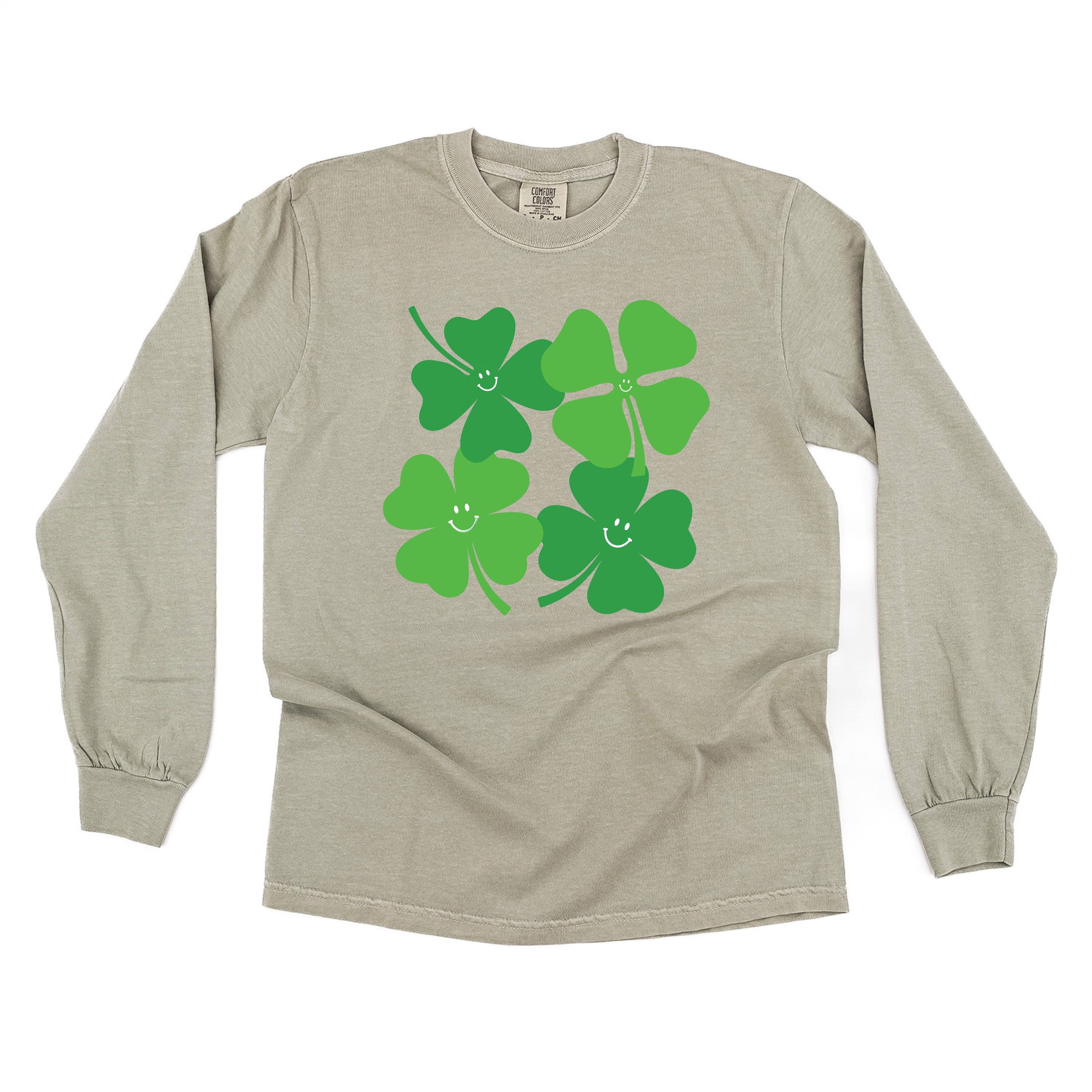 4 Smiley Shamrocks - Long Sleeve Comfort Colors Tee Little Mama Shirt Shop