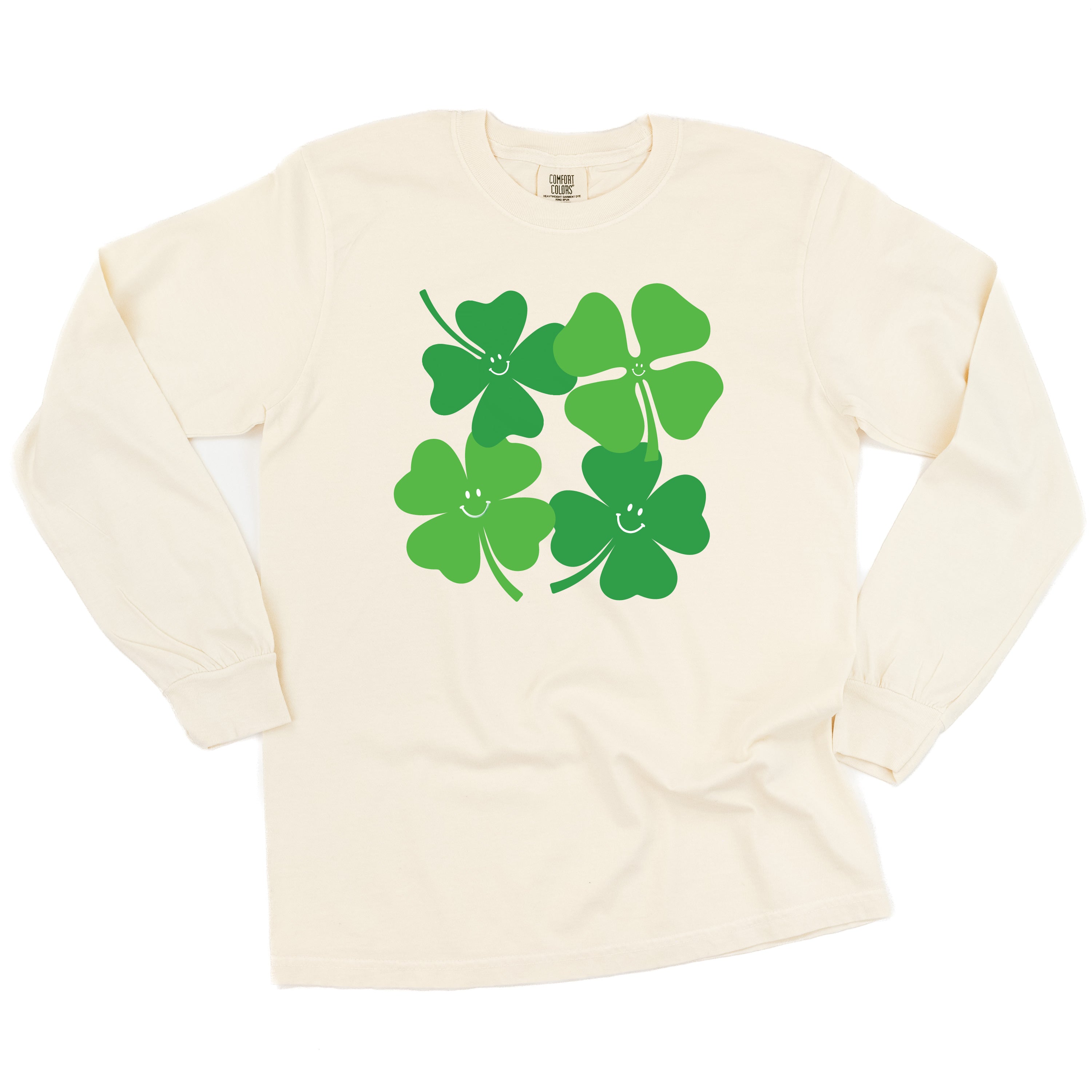 4 Smiley Shamrocks - Long Sleeve Comfort Colors Tee Little Mama Shirt Shop