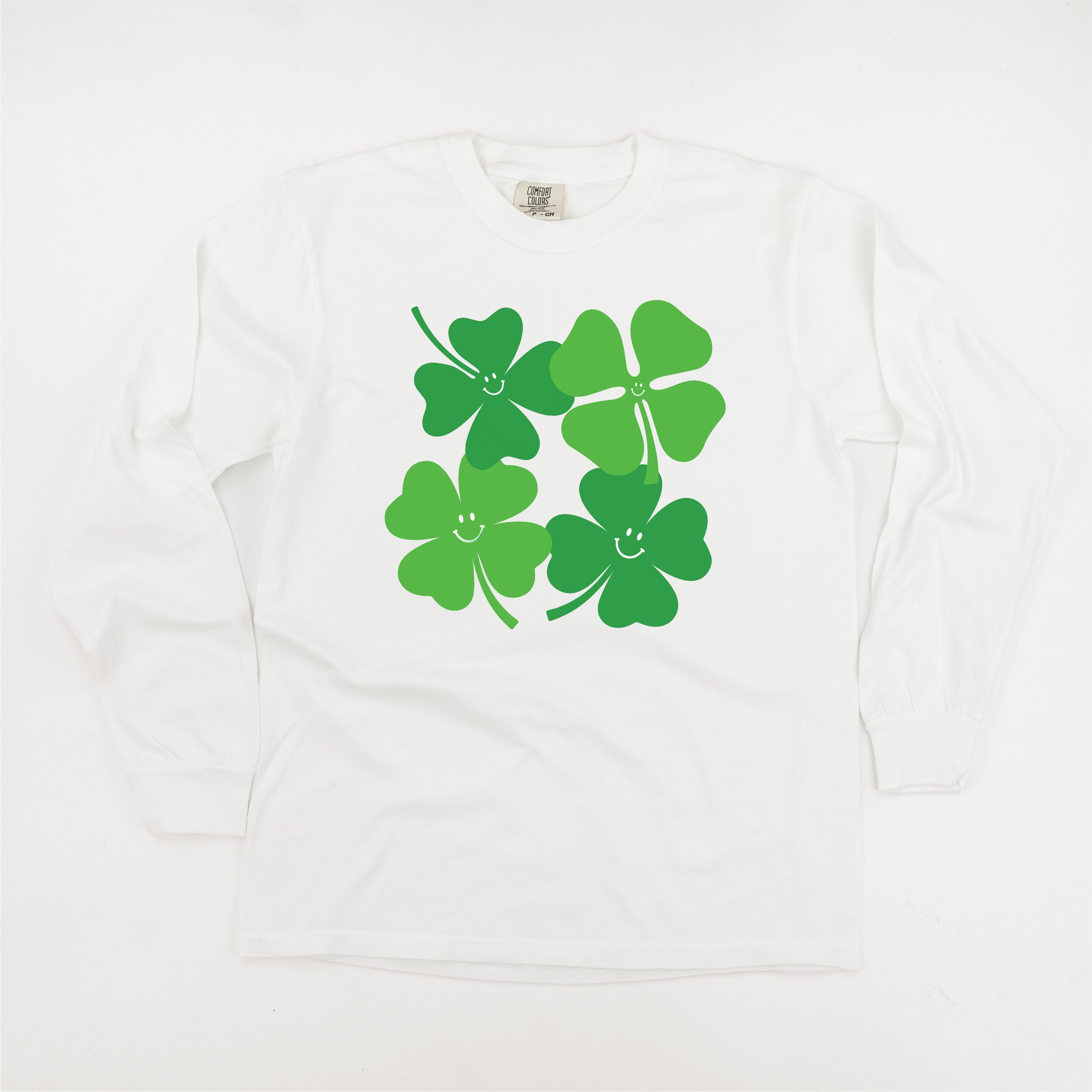 4 Smiley Shamrocks - Long Sleeve Comfort Colors Tee Little Mama Shirt Shop