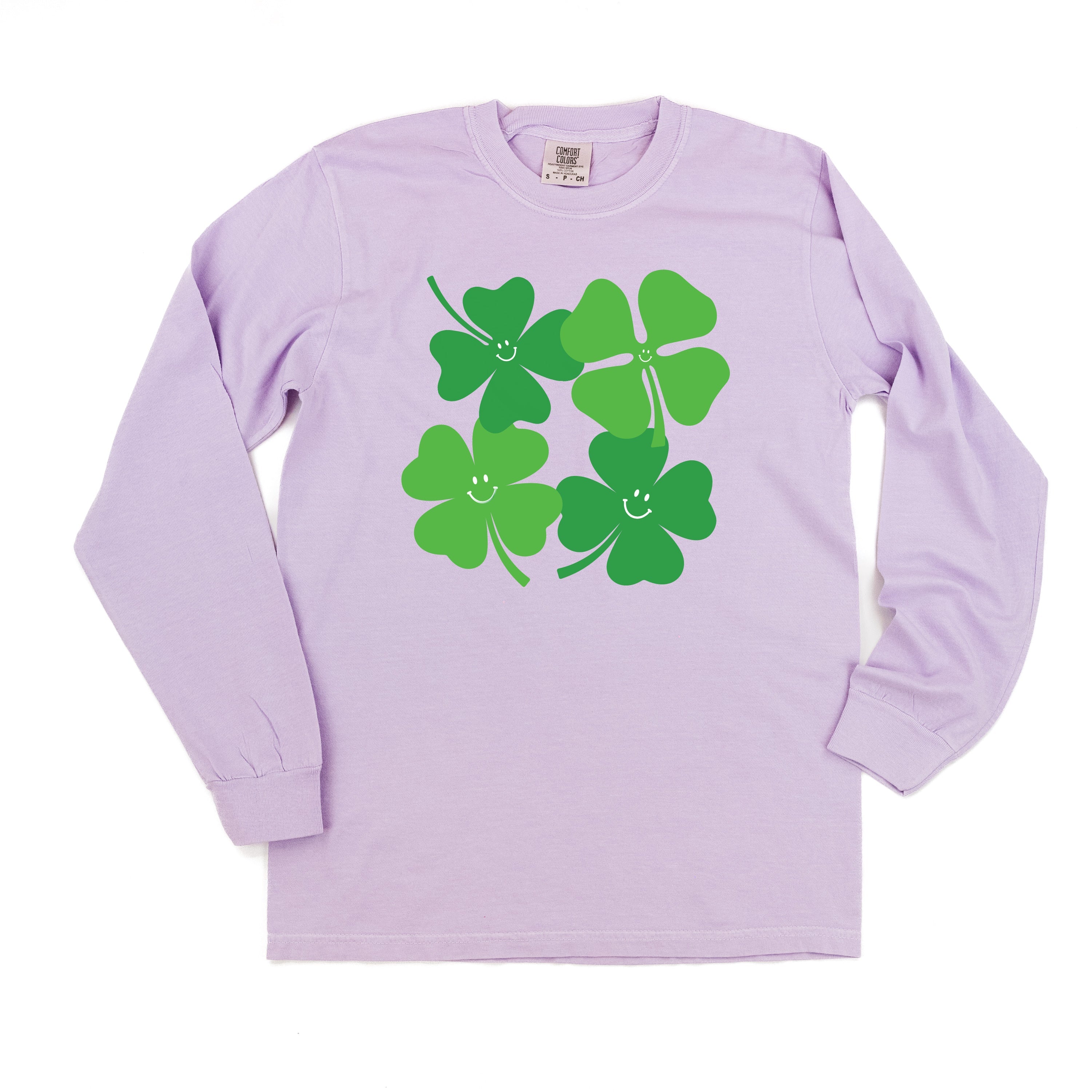 4 Smiley Shamrocks - Long Sleeve Comfort Colors Tee Little Mama Shirt Shop