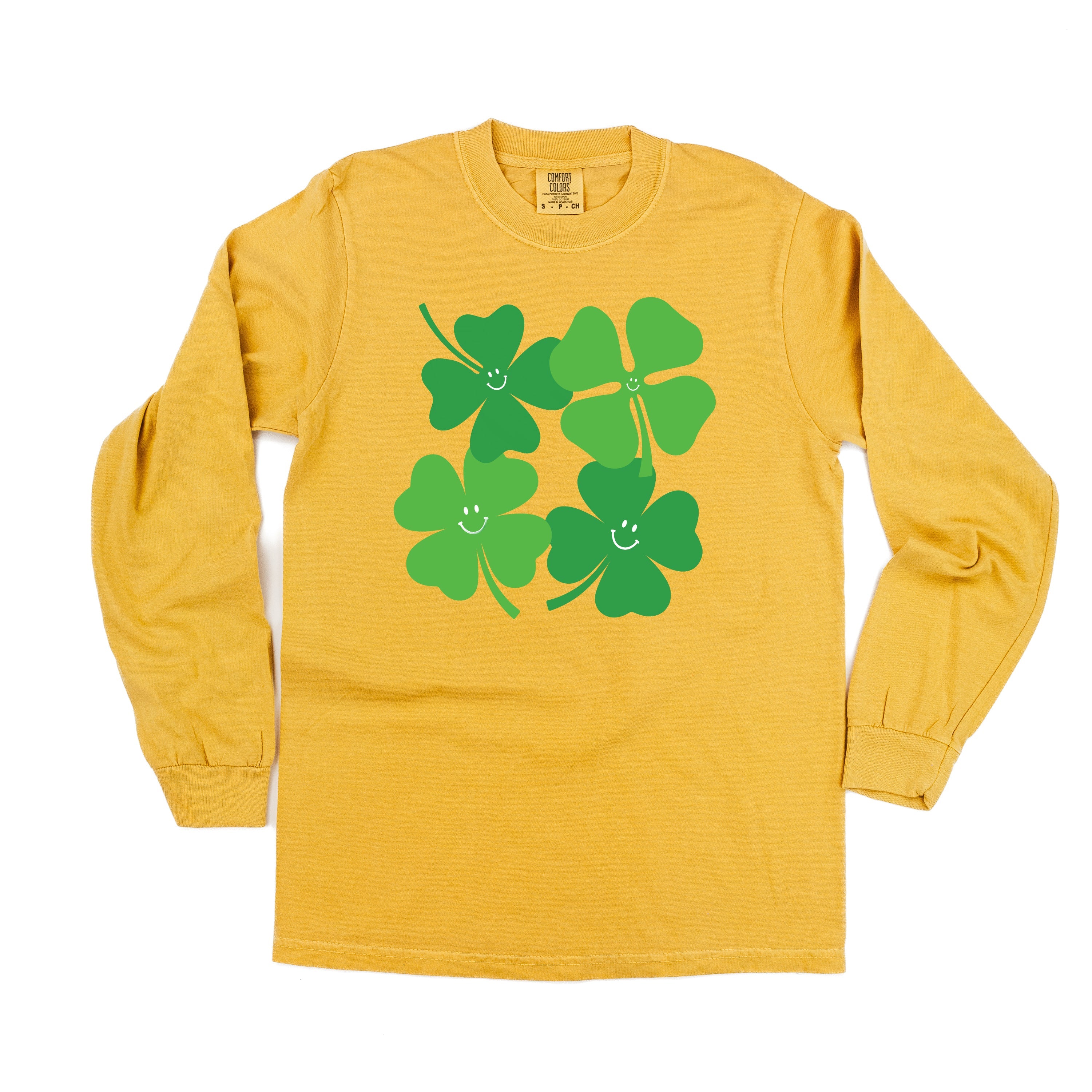 4 Smiley Shamrocks - Long Sleeve Comfort Colors Tee Little Mama Shirt Shop