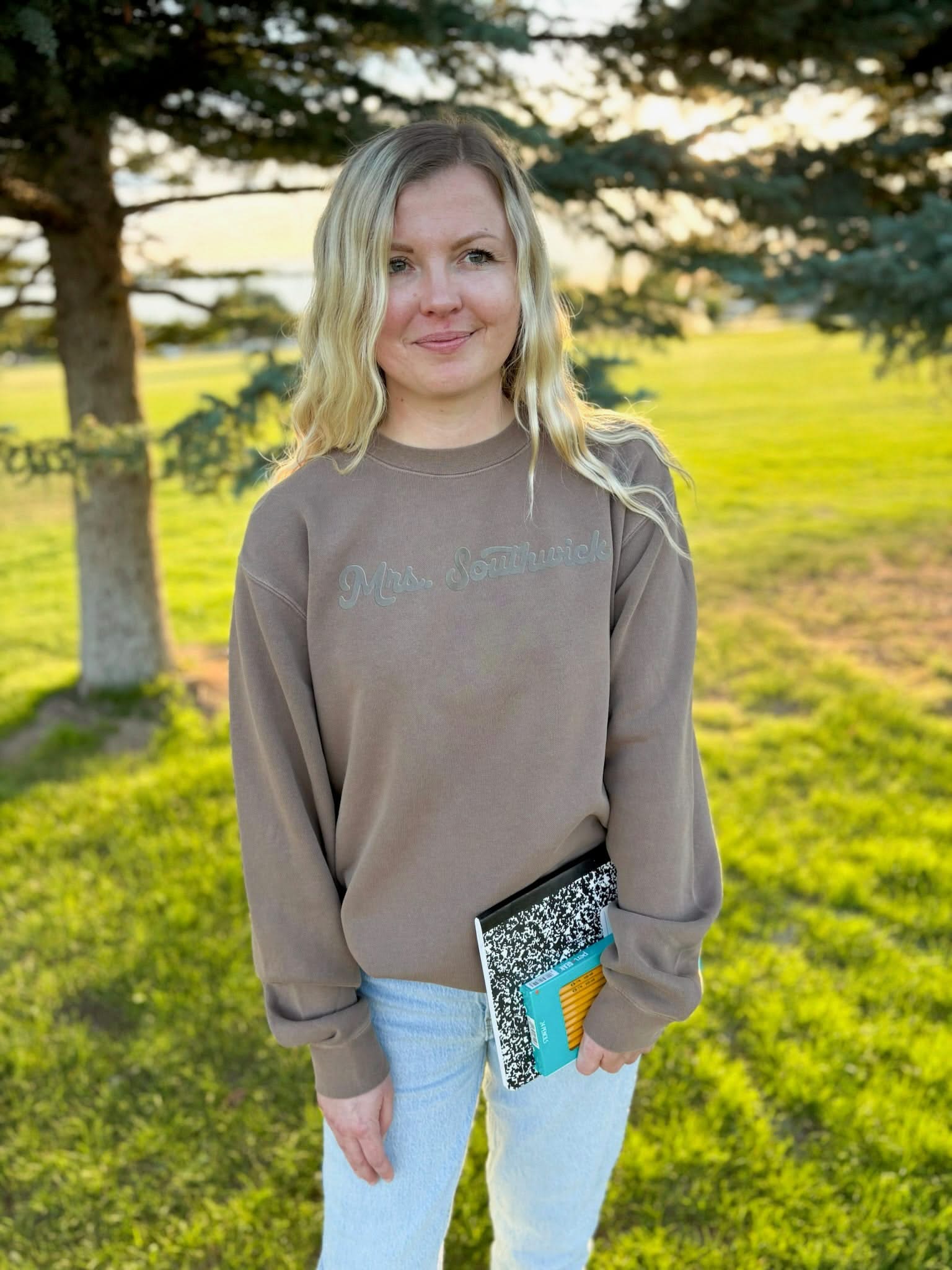 Personalized Teacher Pigment Crewneck | Custom Name & Number Little Mama Shirt Shop LLC