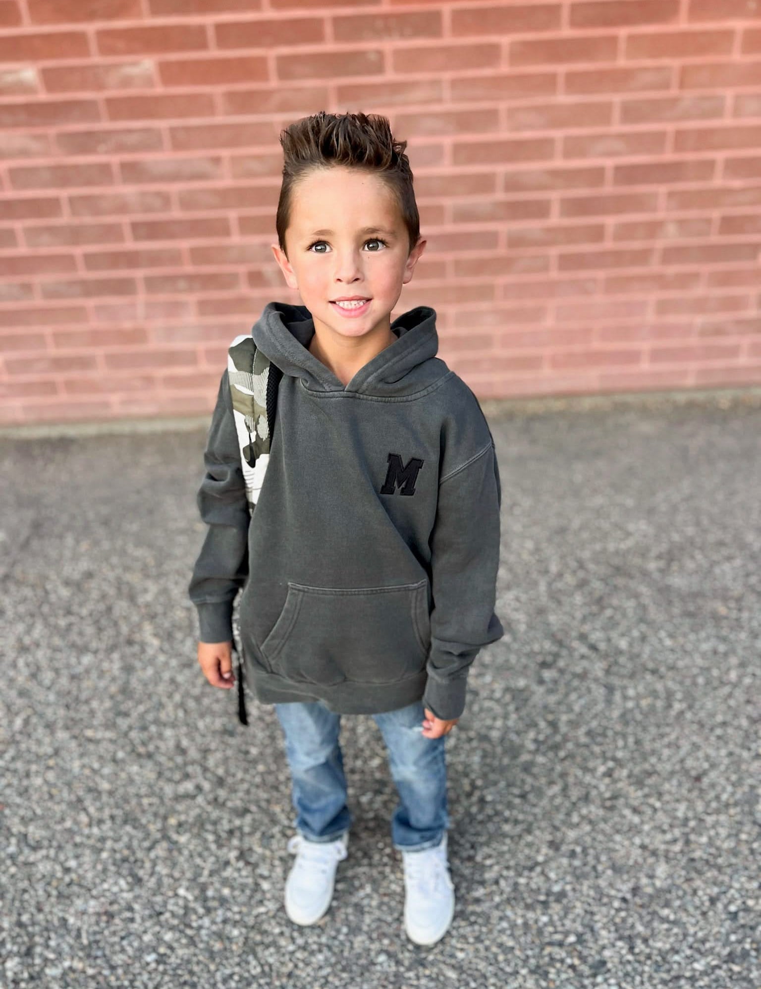 Personalized Varsity Number Youth Pigment Hoodie | Embroidered Front Letter | Printed Back Number Little Mama Shirt Shop LLC