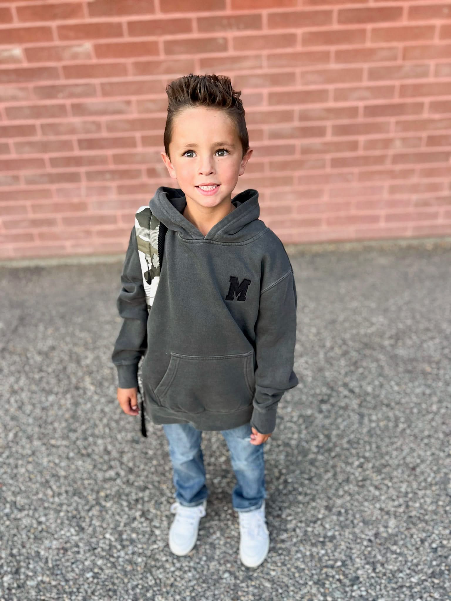 Personalized Varsity Number Youth Pigment Hoodie | Embroidered Front Letter | Printed Back Number Little Mama Shirt Shop LLC