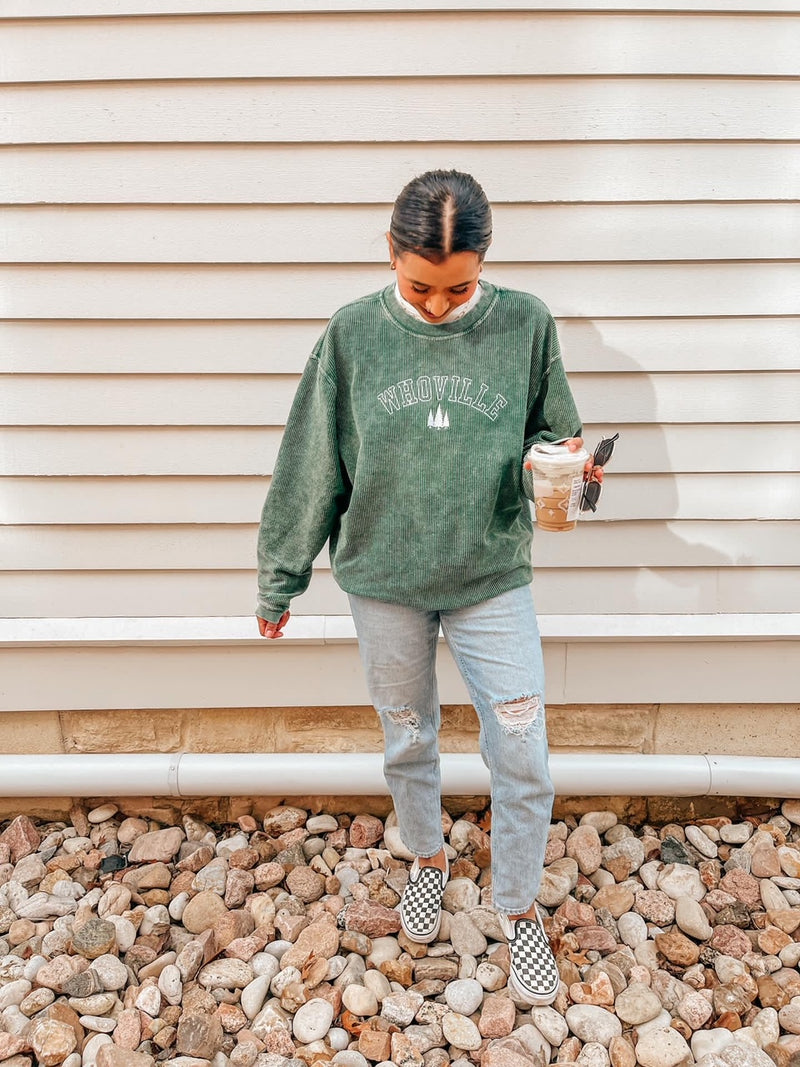 Embroidered Corded Sweatshirt - Forest Green - Whoville