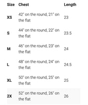 Adult quarter zip size chart, shown in inches – Little Mama Shirt Shop