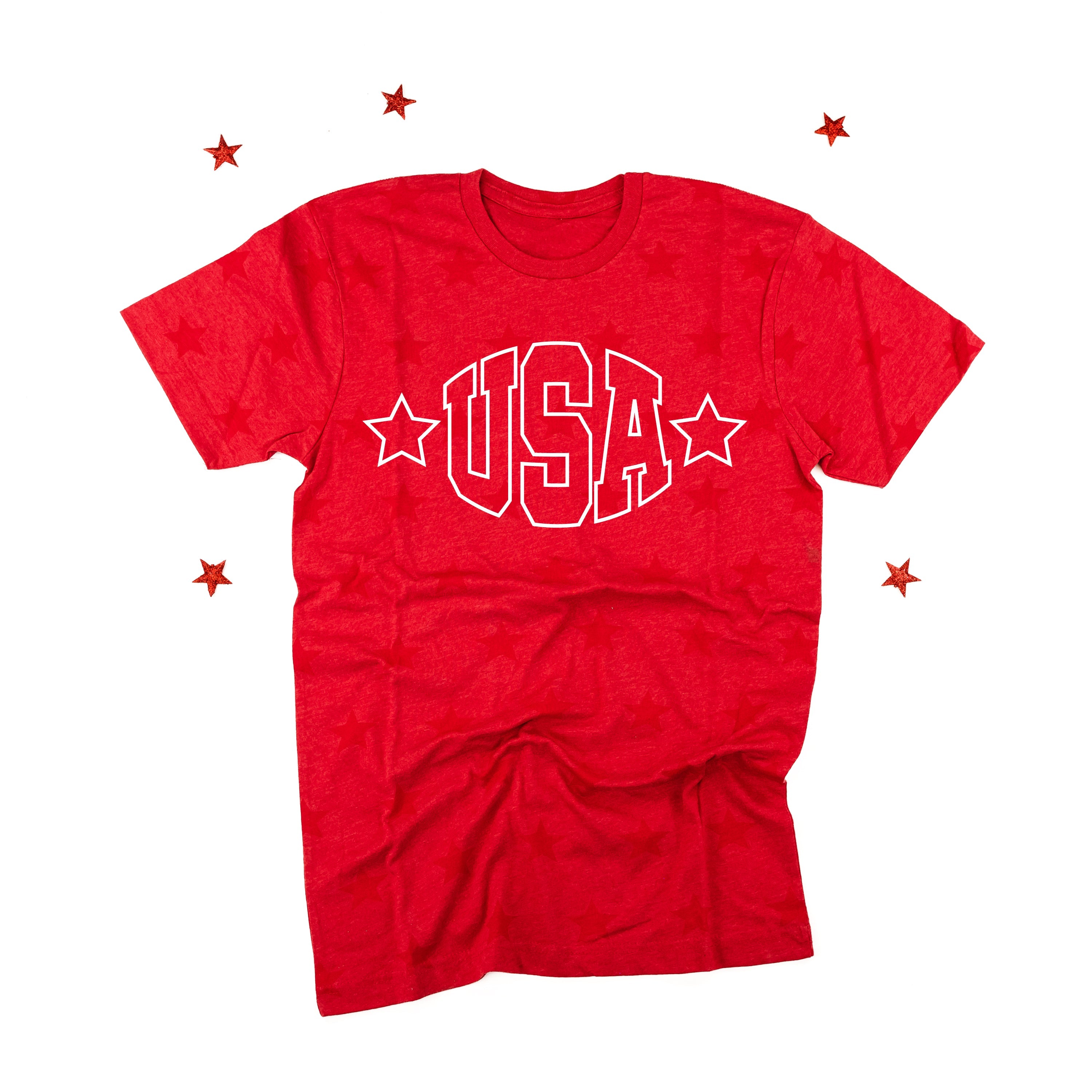 USA - Hollow Font - Unisex STAR Tee Little Mama Shirt Shop