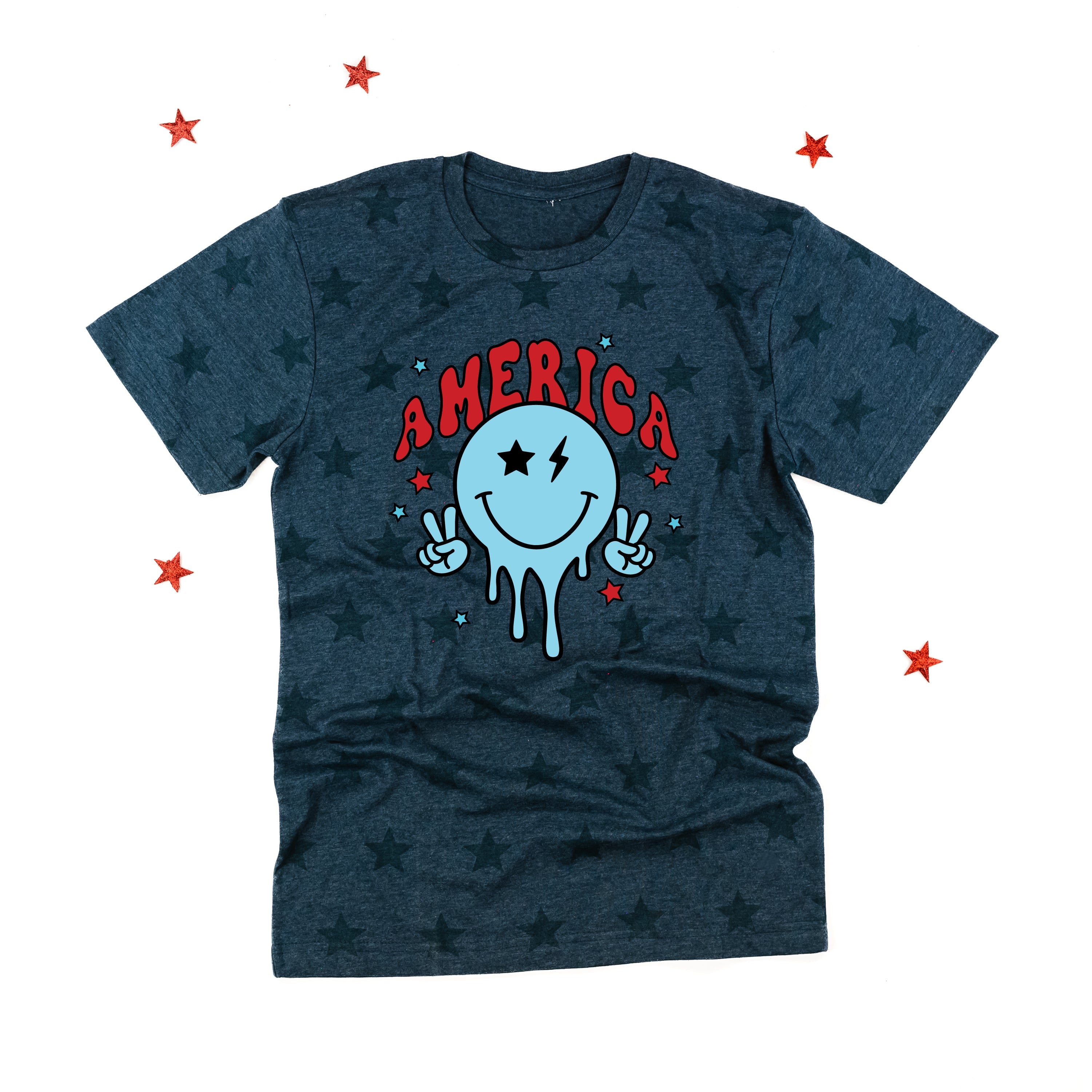 America Peace Smiley - Unisex STAR Tee Little Mama Shirt Shop