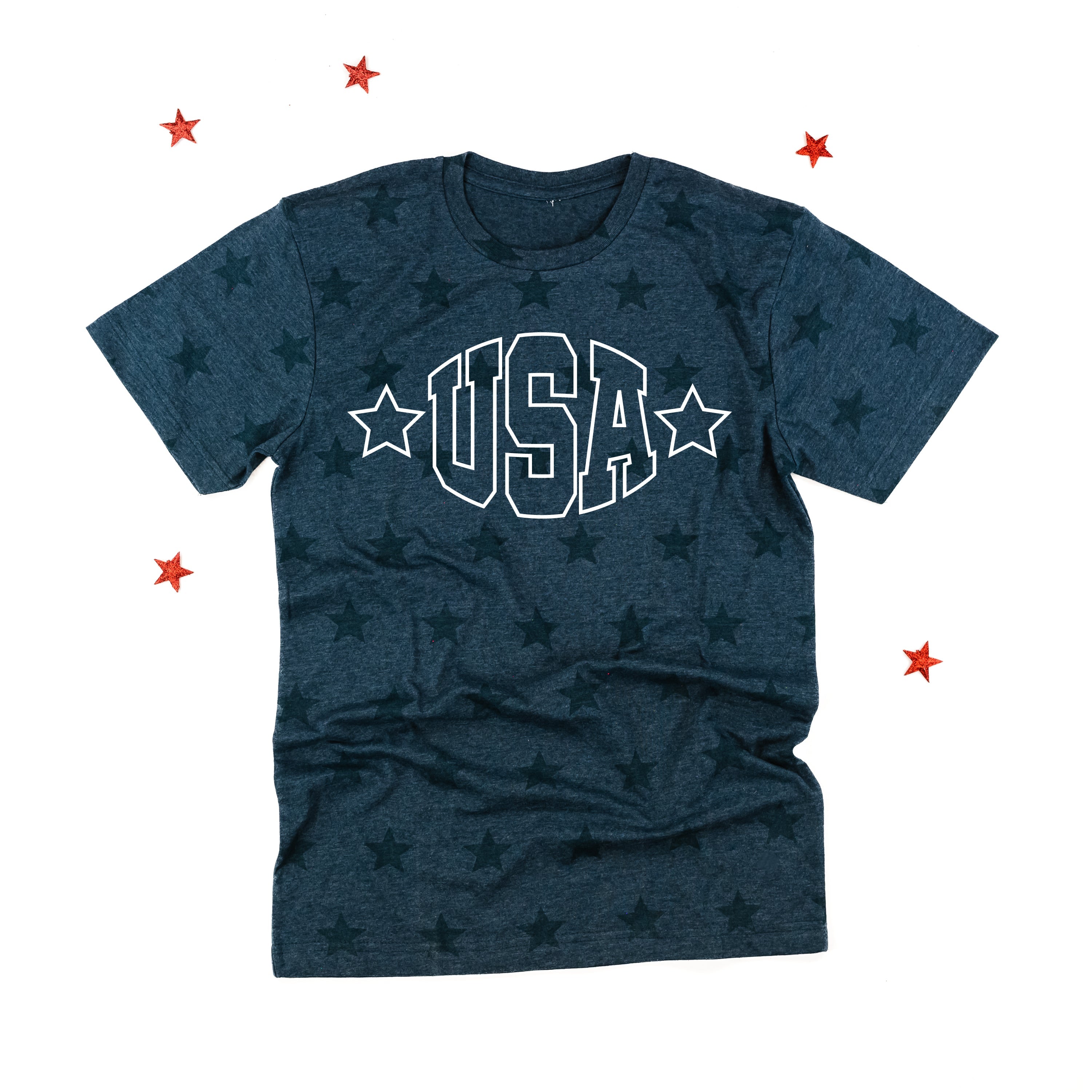 USA - Hollow Font - Unisex STAR Tee Little Mama Shirt Shop