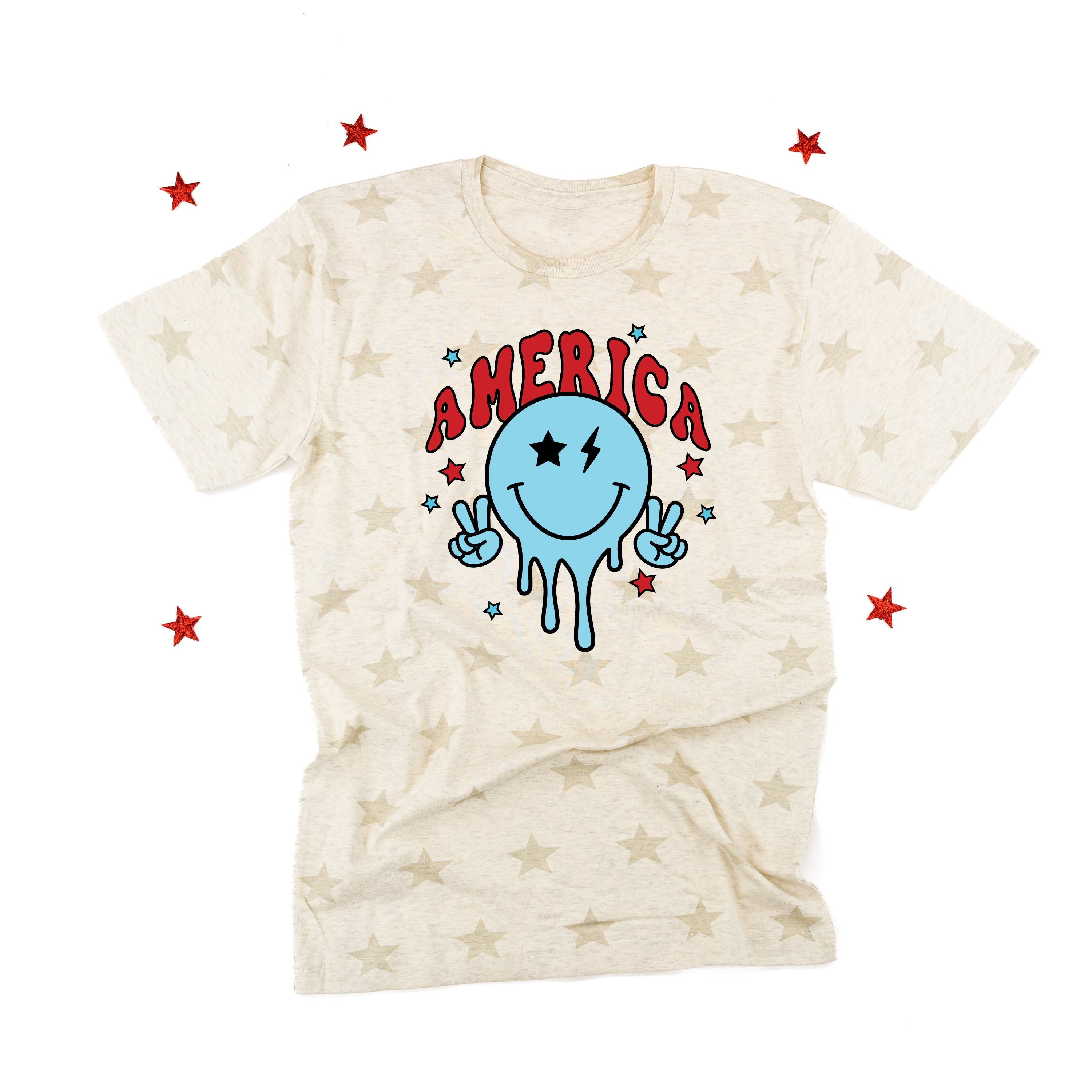 America Peace Smiley - Unisex STAR Tee Little Mama Shirt Shop