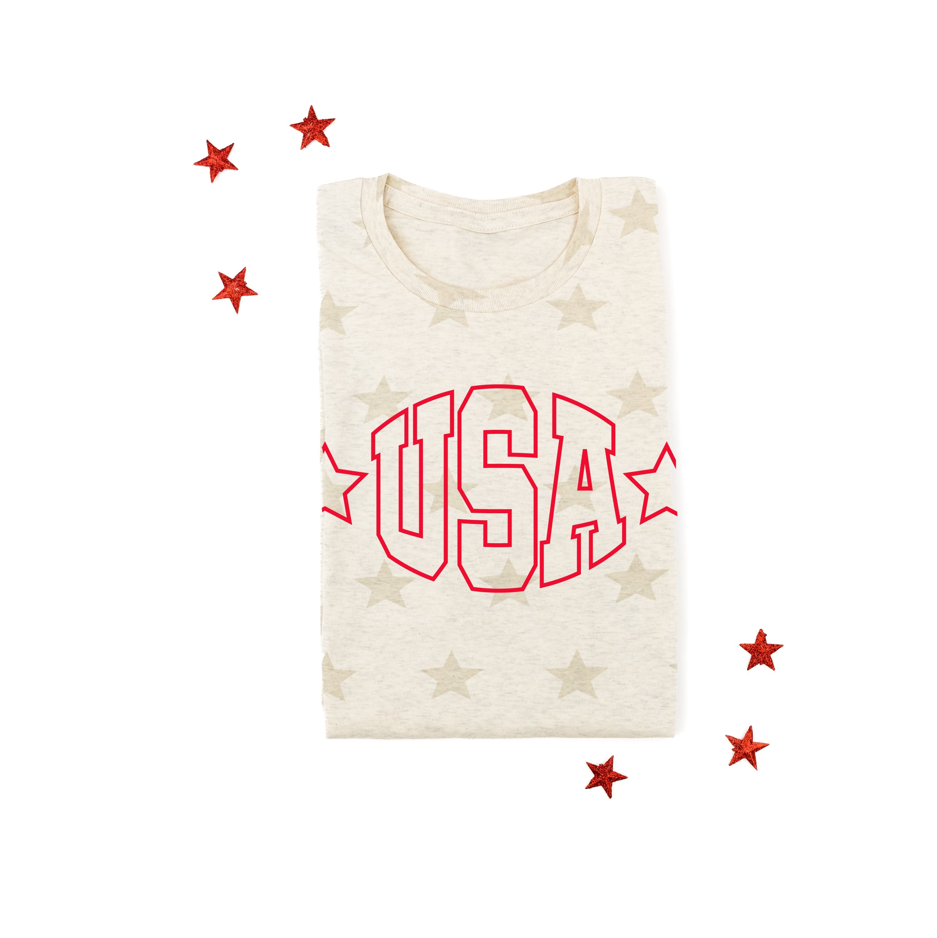 USA - Hollow Font - Unisex STAR Tee Little Mama Shirt Shop