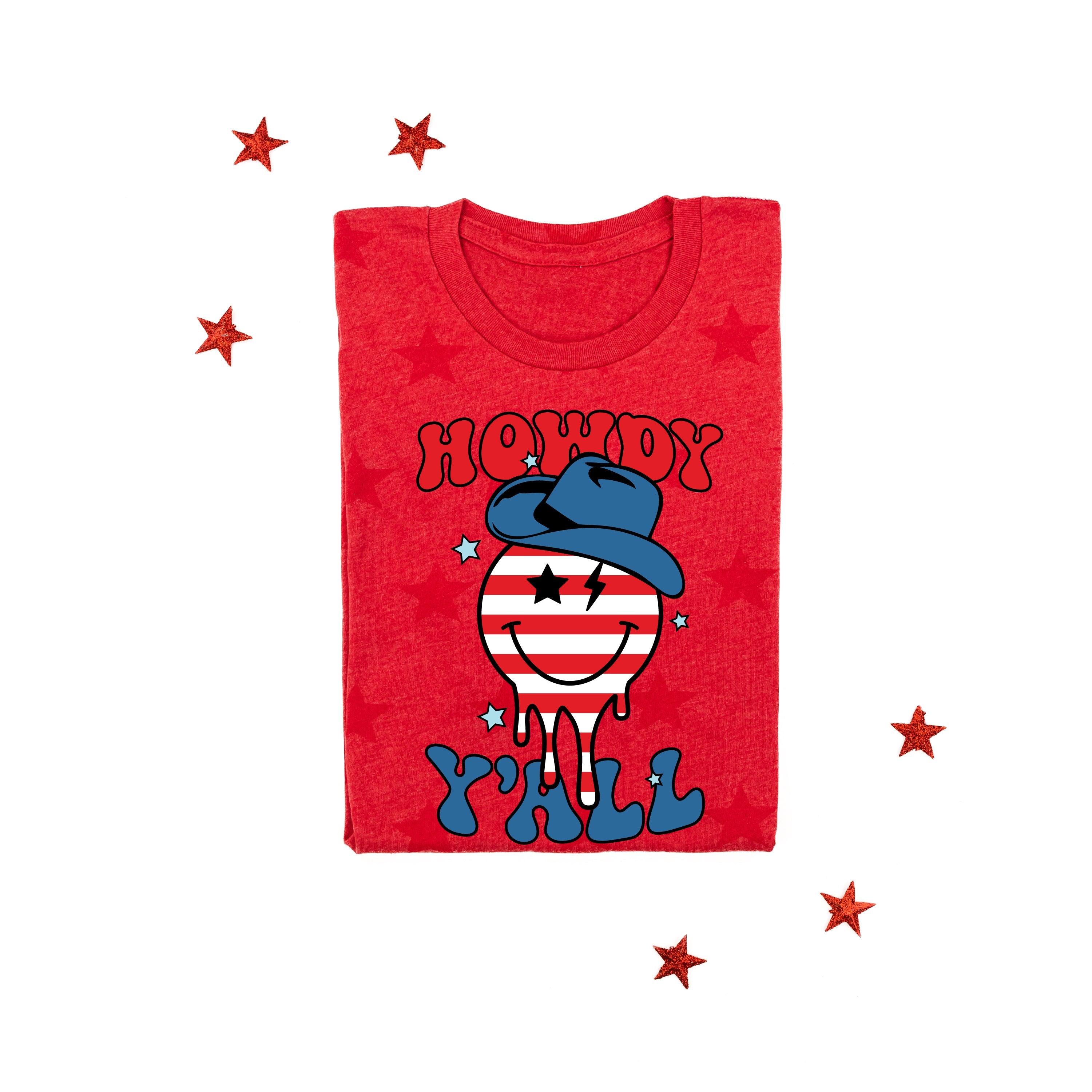 Howdy Y'all - Cowboy Smiley - Unisex STAR Tee Little Mama Shirt Shop
