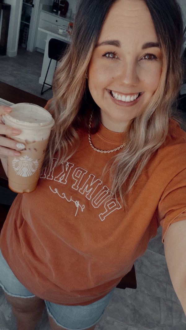 Embroidered Short Sleeve Comfort Colors Tee - Pumpkin Spice