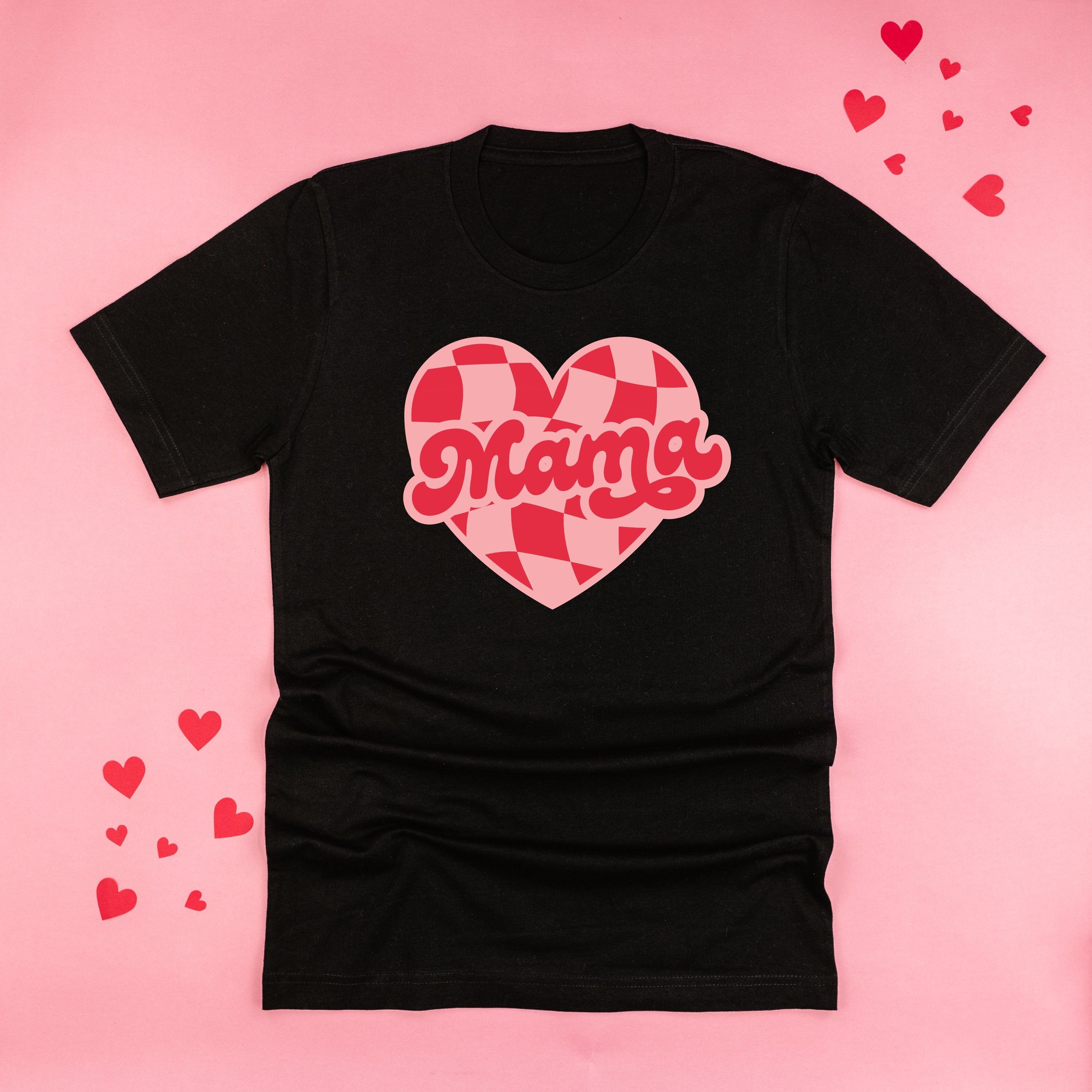 Mama - Pink & Red Checker Heart - Unisex Tee Little Mama Shirt Shop