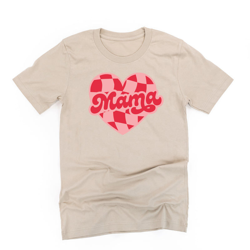 Mama - Pink & Red Checker Heart - Unisex Tee