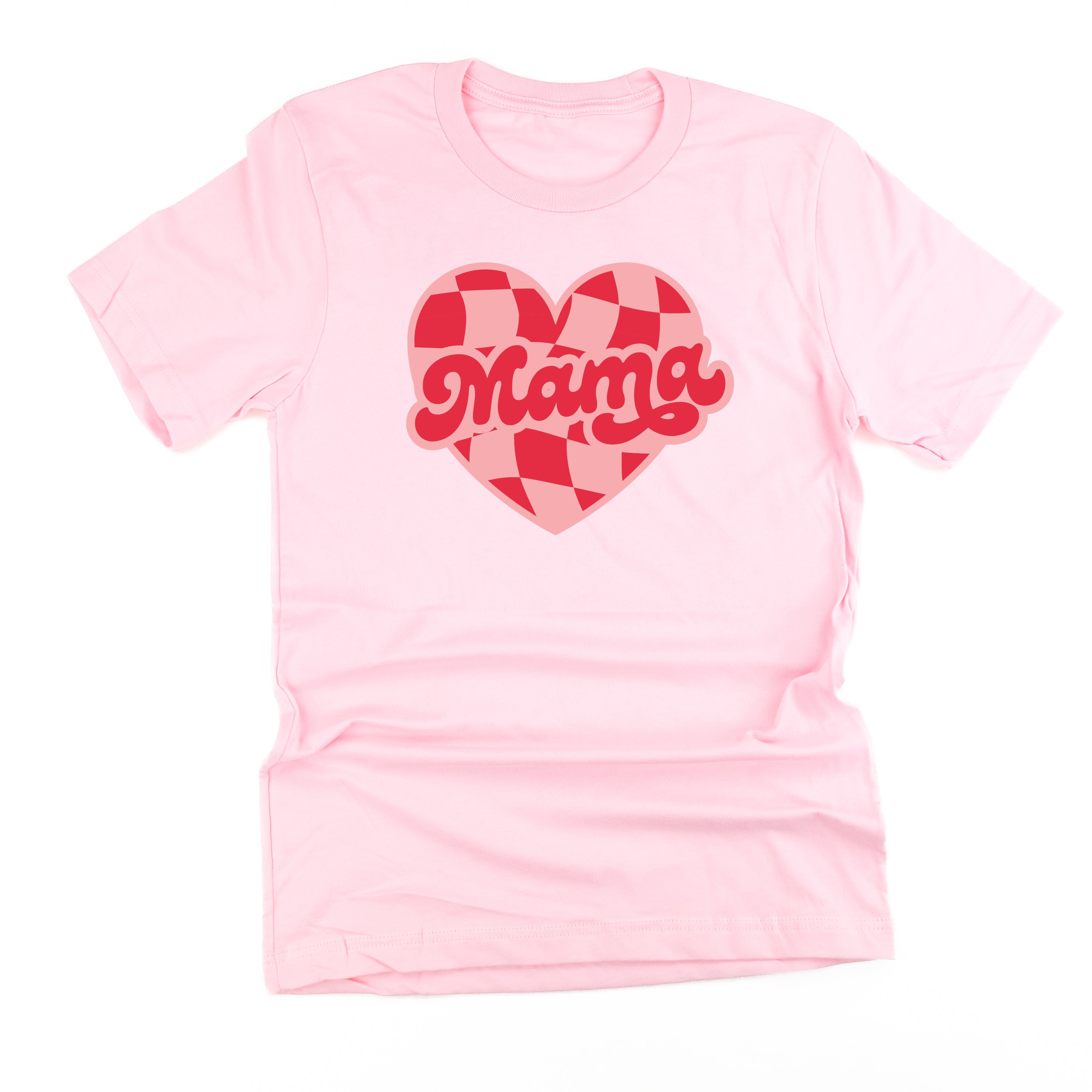 Mama - Pink & Red Checker Heart - Unisex Tee Little Mama Shirt Shop