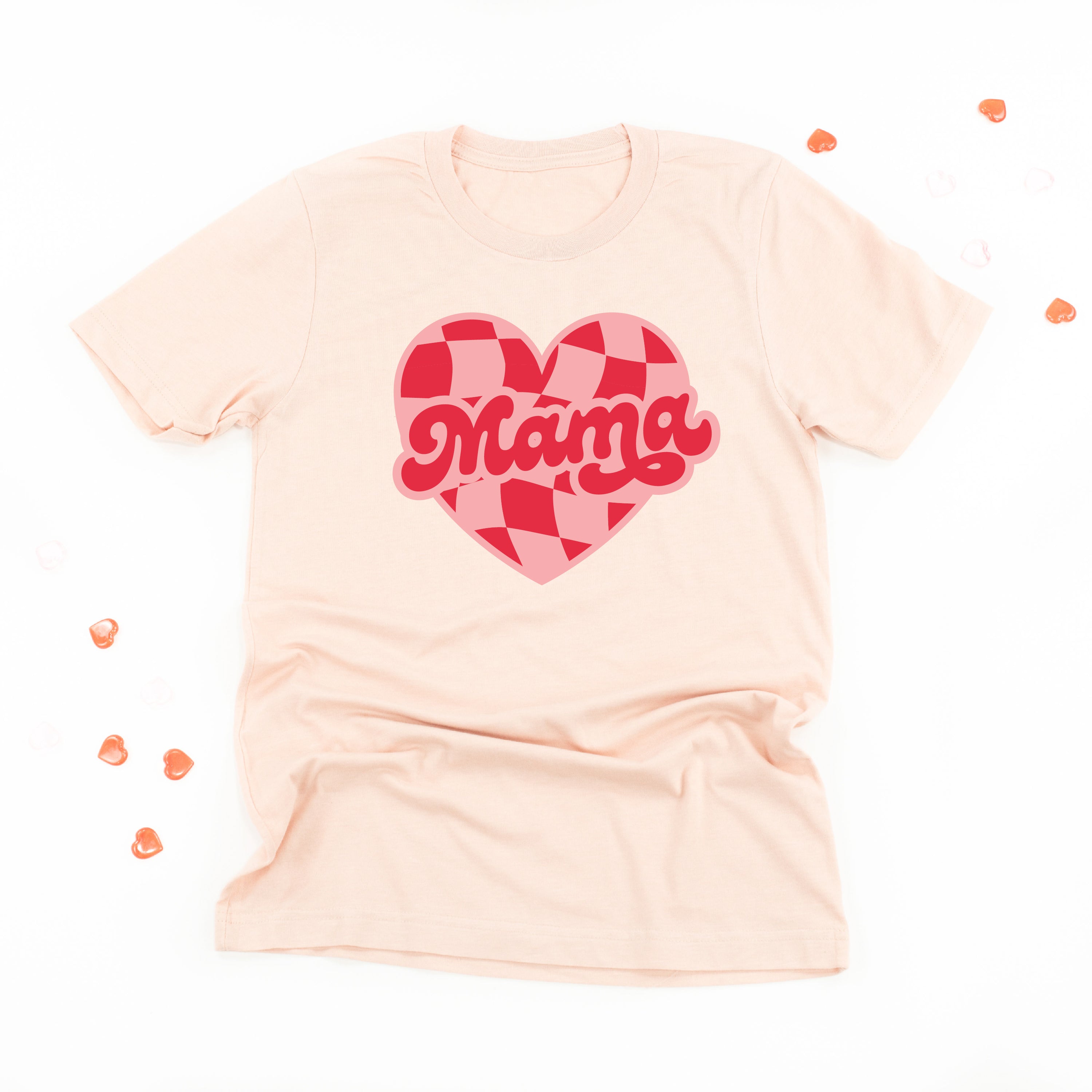 Mama - Pink & Red Checker Heart - Unisex Tee Little Mama Shirt Shop