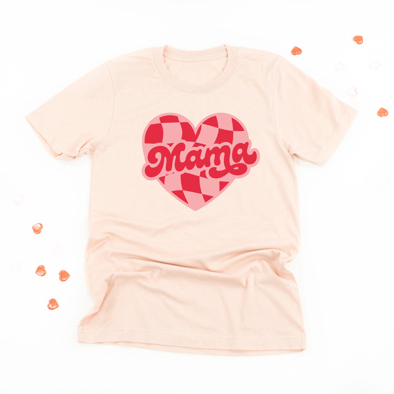 Mama - Pink & Red Checker Heart - Unisex Tee