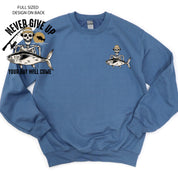 Fishing Skelly - Never Give Up (pf&b) - BASIC Fleece Little Mama Shirt Shop LLC