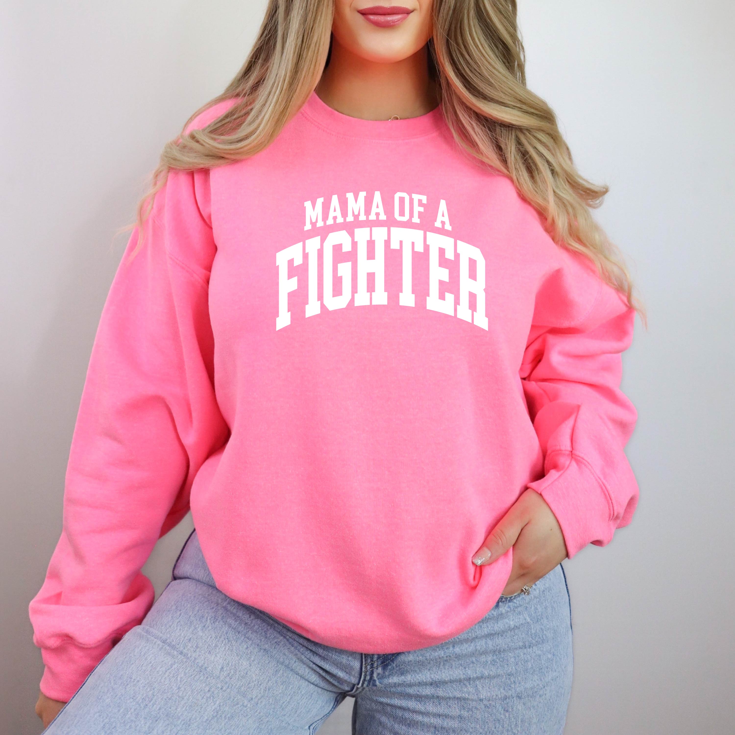 Mama of a Fighter - Varsity - BASIC FLEECE CREWNECK