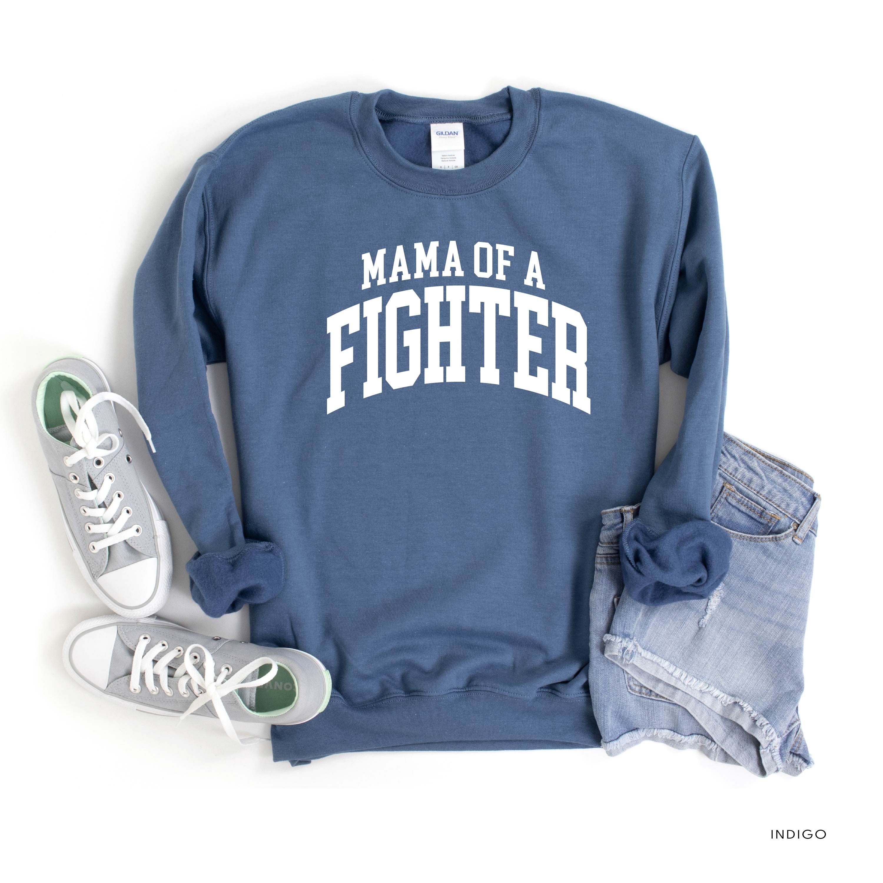 Mama of a Fighter - Varsity - BASIC FLEECE CREWNECK