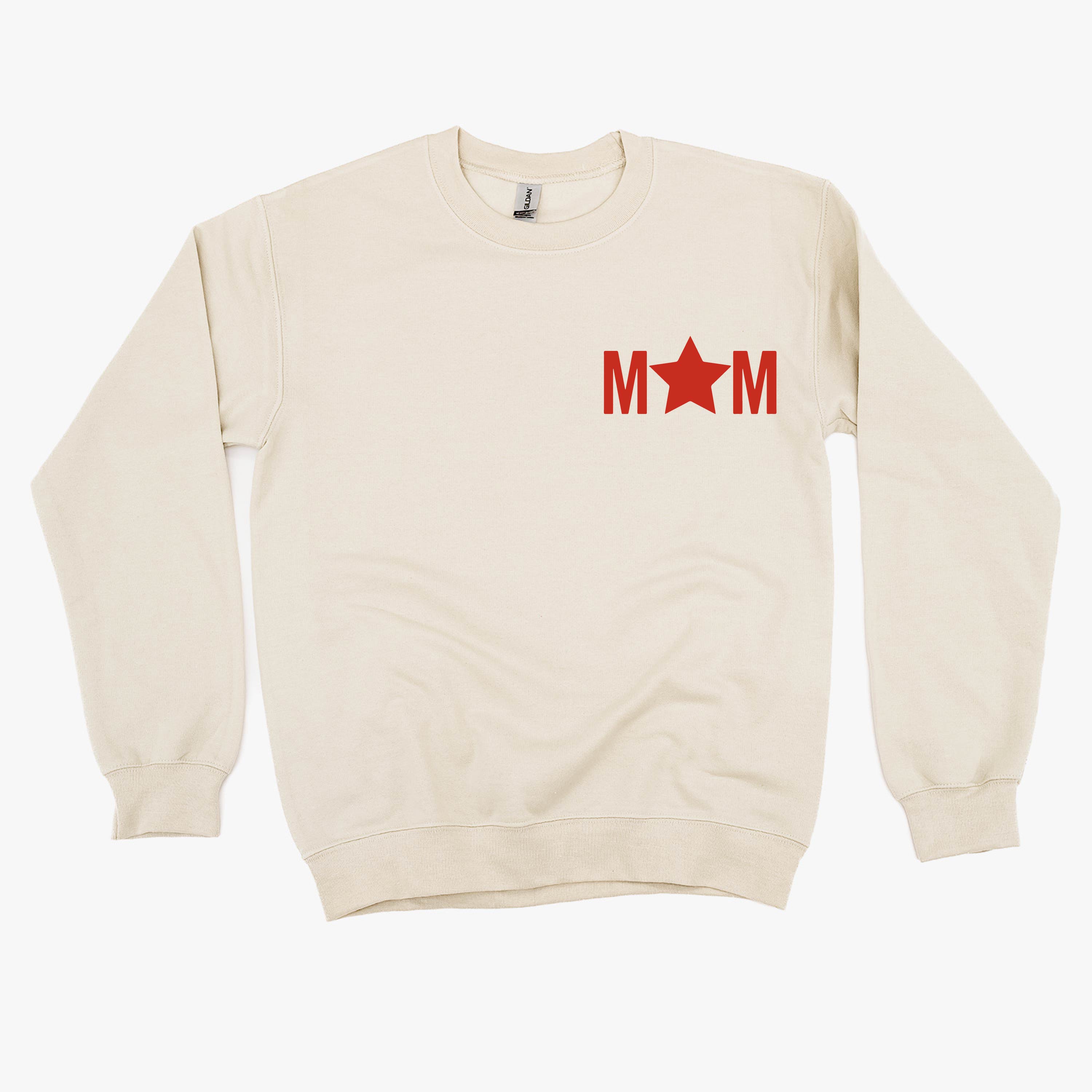 MOM - Pocket (Star) - BASIC FLEECE CREWNECK Little Mama Shirt Shop LLC
