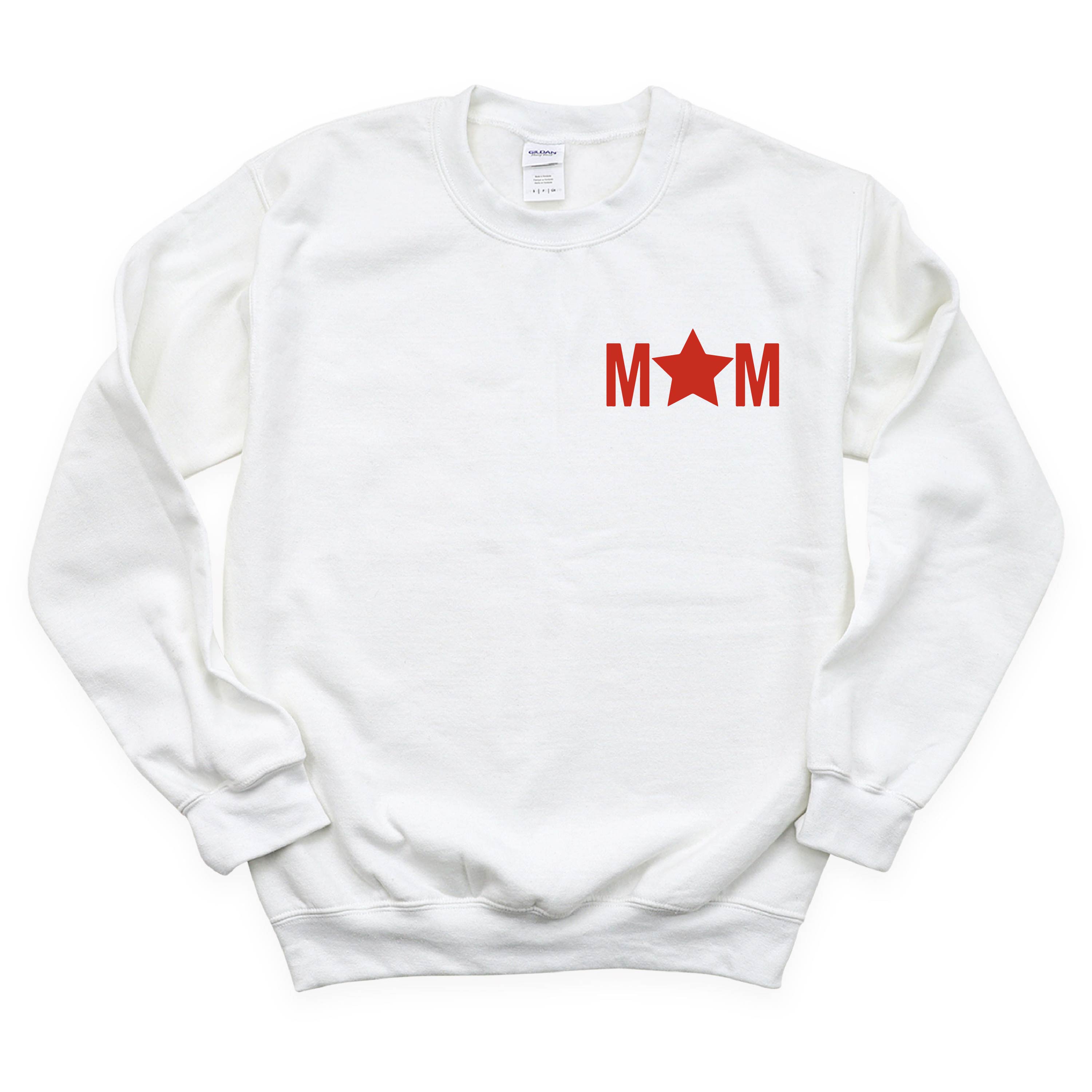 MOM - Pocket (Star) - BASIC FLEECE CREWNECK Little Mama Shirt Shop LLC