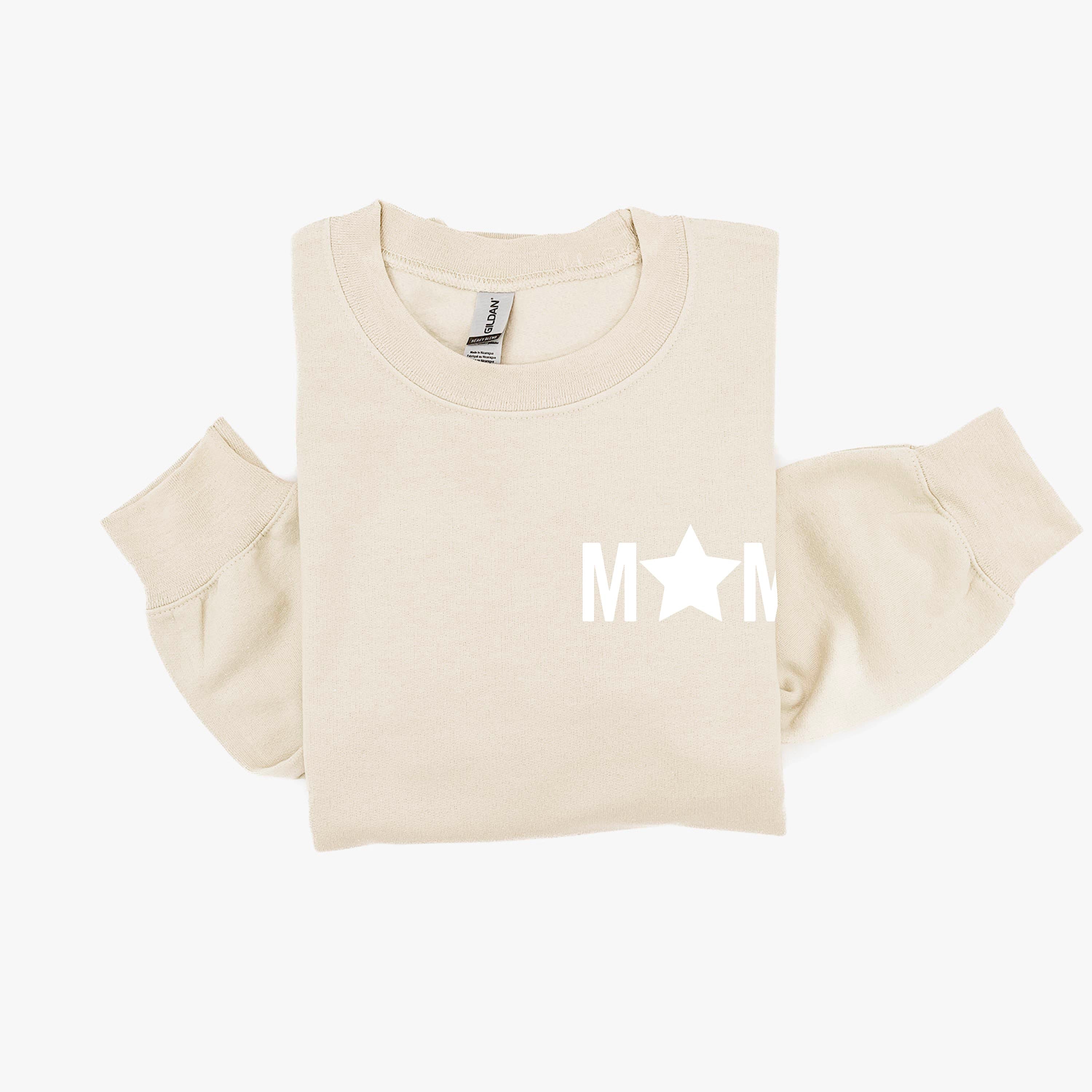 MOM - Pocket (Star) - BASIC FLEECE CREWNECK Little Mama Shirt Shop LLC