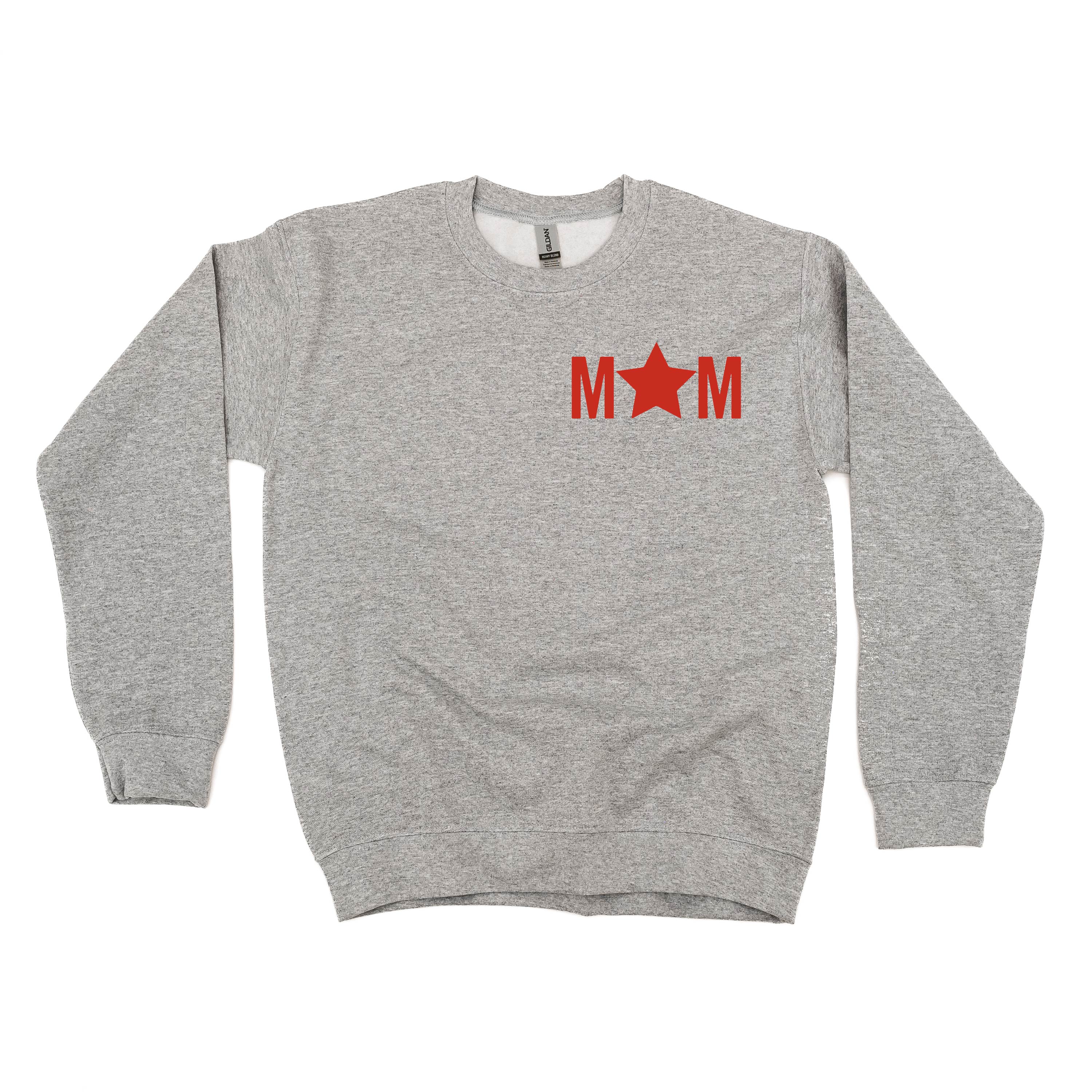 MOM - Pocket (Star) - BASIC FLEECE CREWNECK Little Mama Shirt Shop LLC