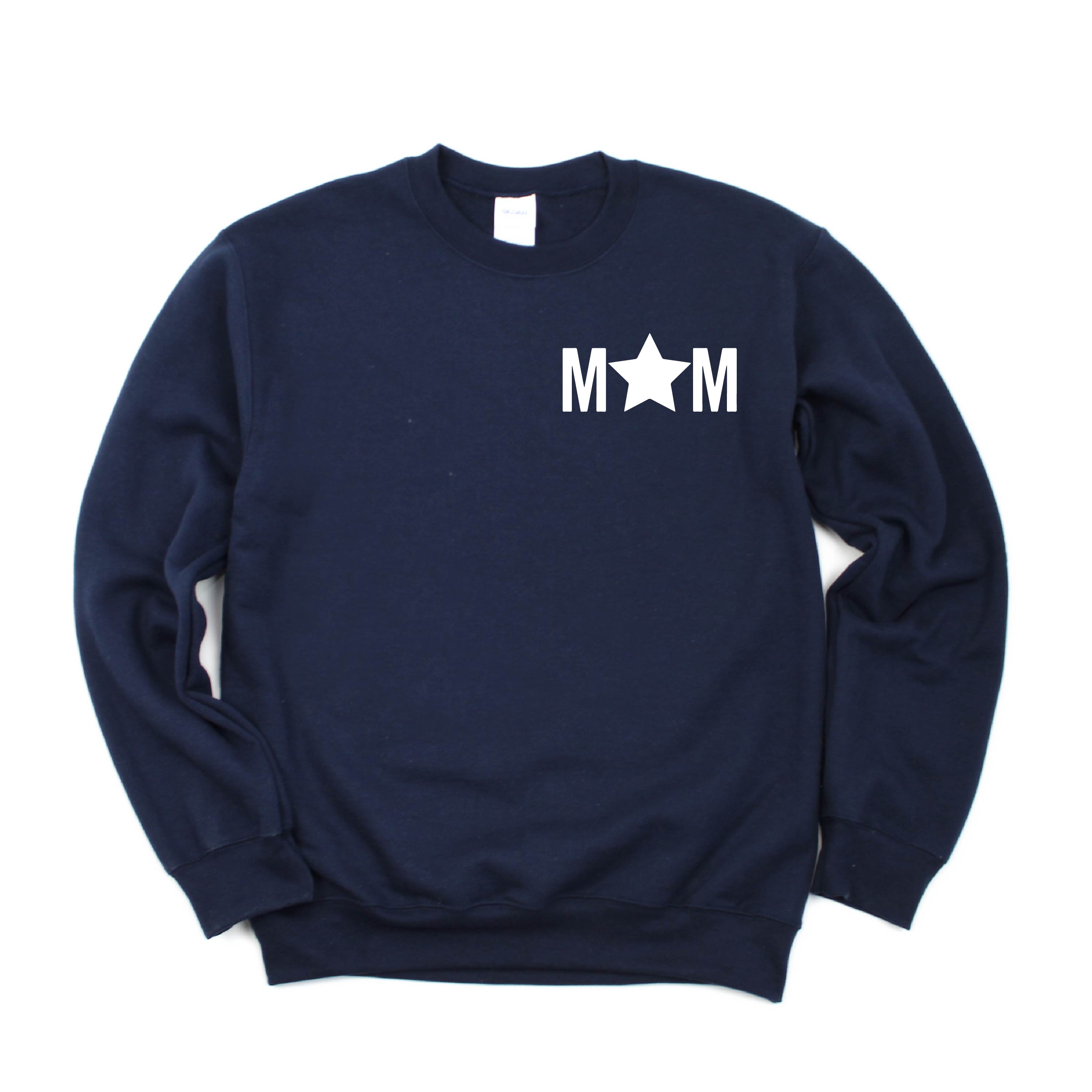MOM - Pocket (Star) - BASIC FLEECE CREWNECK Little Mama Shirt Shop LLC