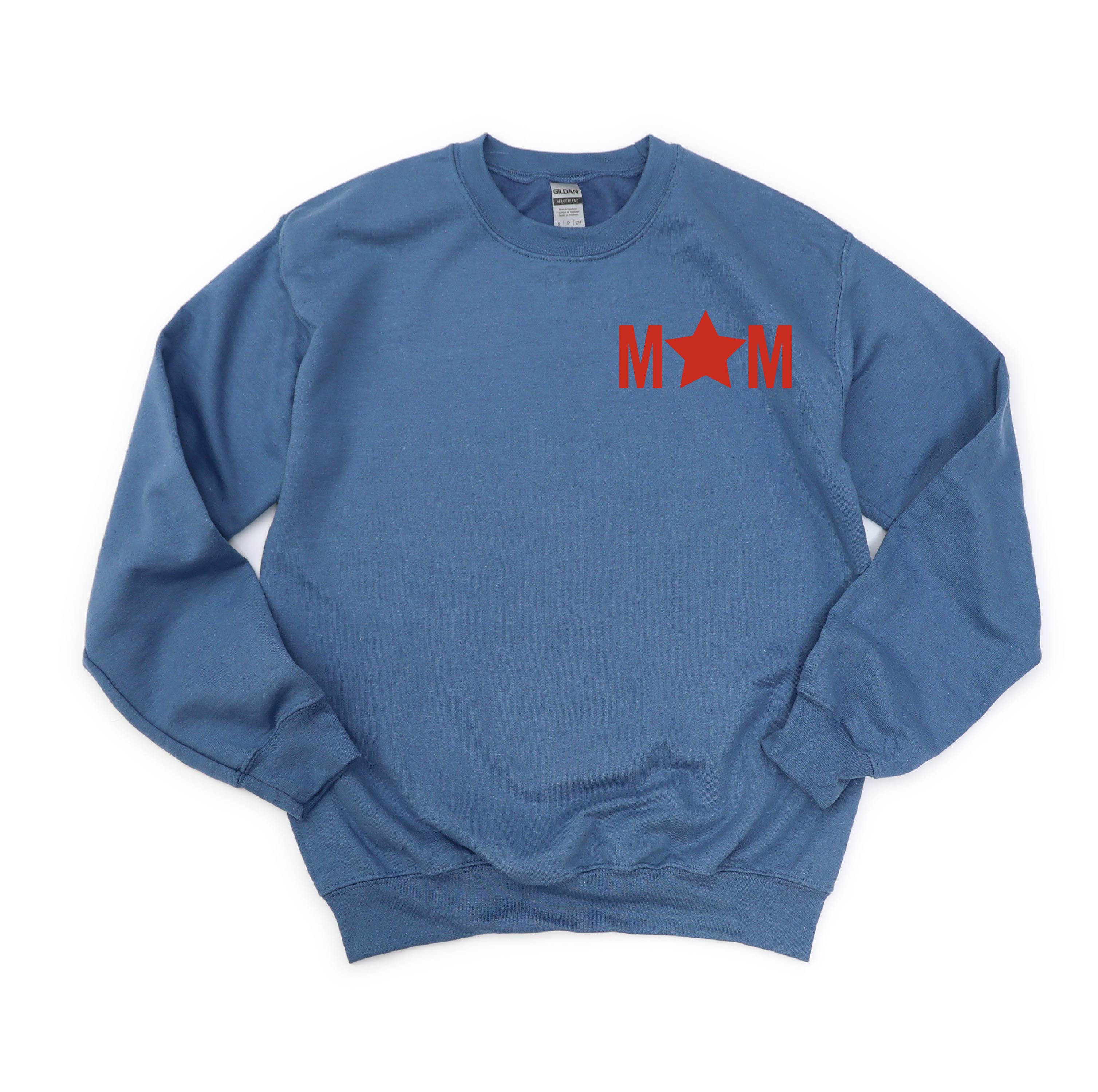 MOM - Pocket (Star) - BASIC FLEECE CREWNECK Little Mama Shirt Shop LLC