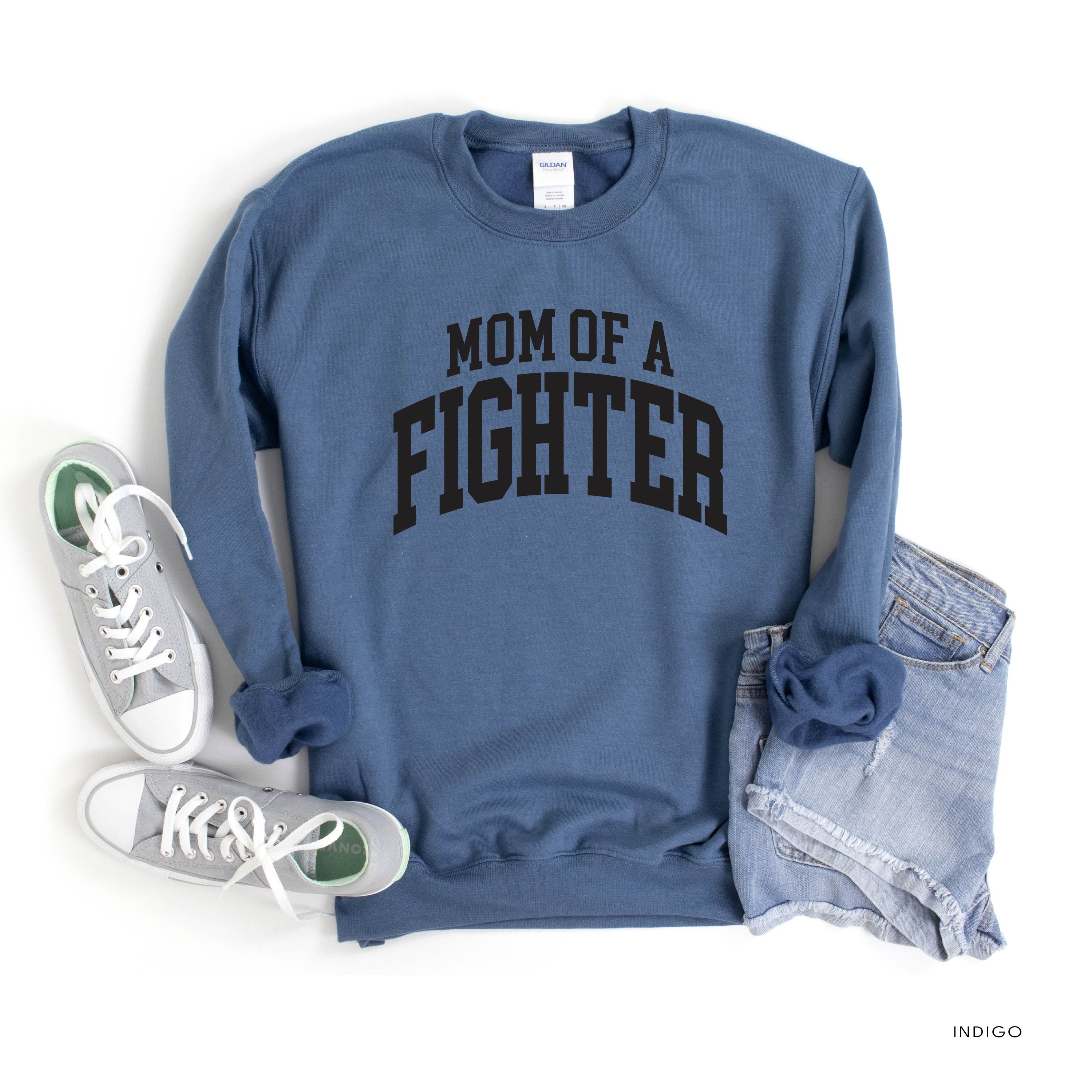 Mom of a Fighter - Varsity - BASIC FLEECE CREWNECK