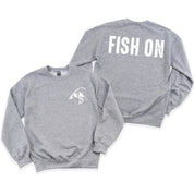 Mountain Fish & Pole Pocket Design on Front w/ FISH ON on Back - BASIC FLEECE CREWNECK Little Mama Shirt Shop LLC