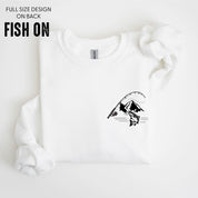 Mountain Fish & Pole Pocket Design on Front w/ FISH ON on Back - BASIC FLEECE CREWNECK Little Mama Shirt Shop LLC