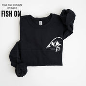 Mountain Fish & Pole Pocket Design on Front w/ FISH ON on Back - BASIC FLEECE CREWNECK Little Mama Shirt Shop LLC