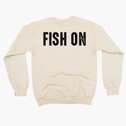 Mountain Fish & Pole Pocket Design on Front w/ FISH ON on Back - BASIC FLEECE CREWNECK Little Mama Shirt Shop LLC