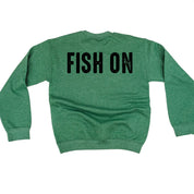 Mountain Fish & Pole Pocket Design on Front w/ FISH ON on Back - BASIC FLEECE CREWNECK Little Mama Shirt Shop LLC