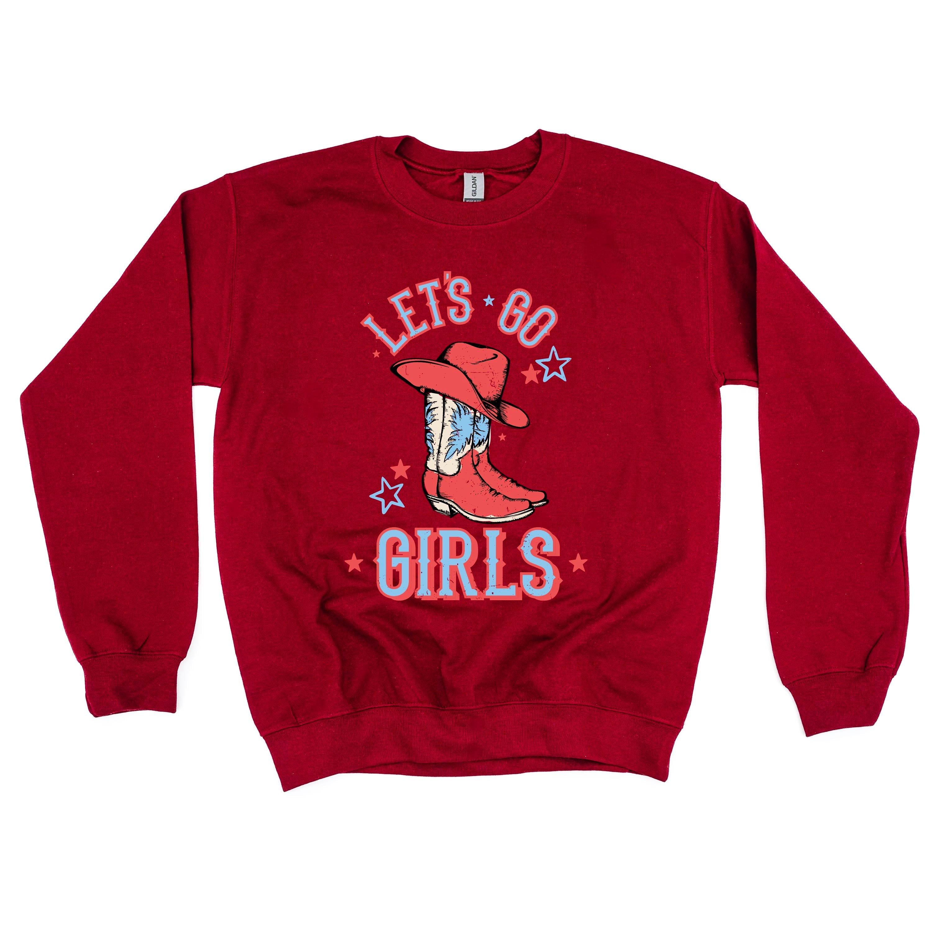 Patriotic Cowgirl - Let's Go Girls - BASIC FLEECE CREWNECK Little Mama Shirt Shop LLC