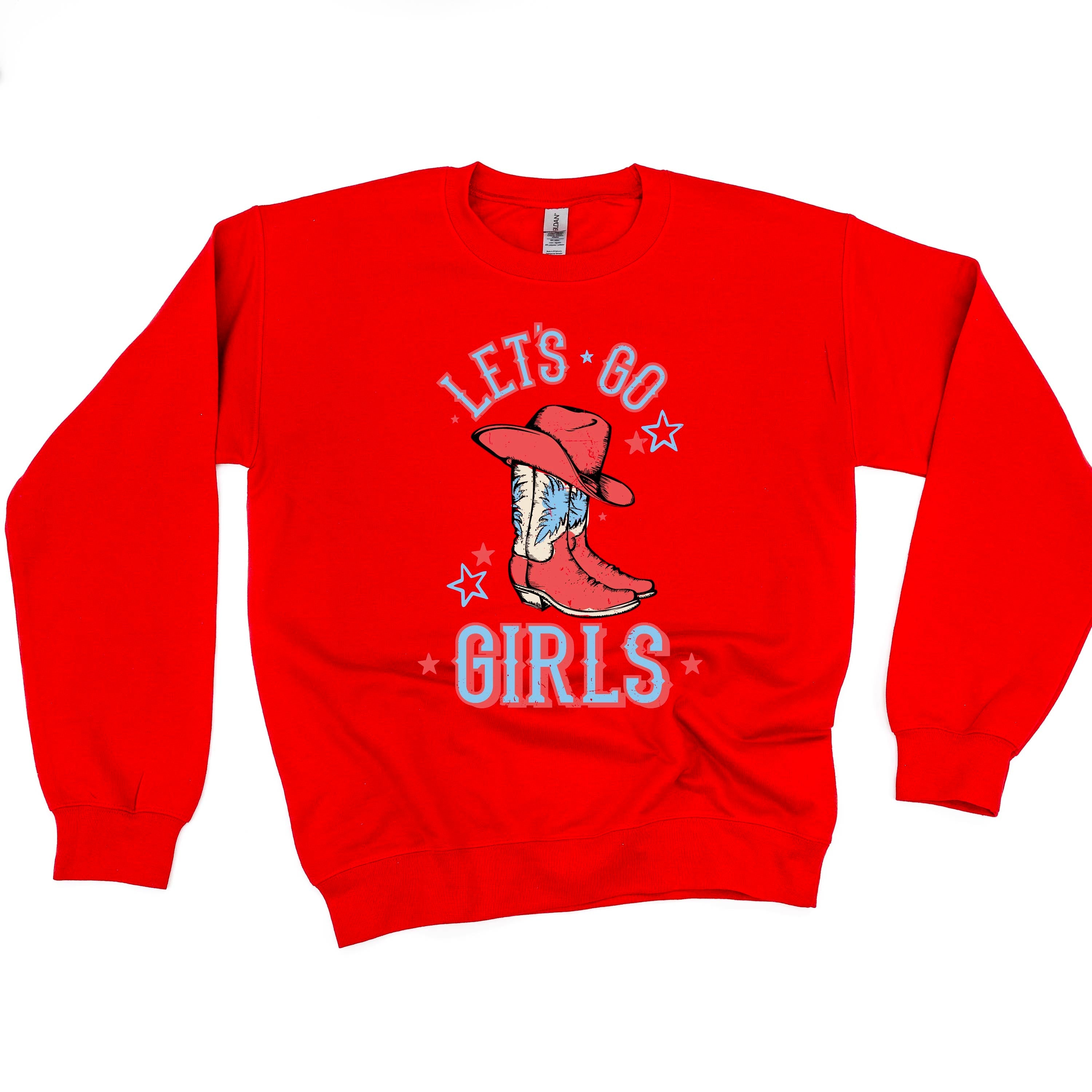 Patriotic Cowgirl - Let's Go Girls - BASIC FLEECE CREWNECK Little Mama Shirt Shop LLC