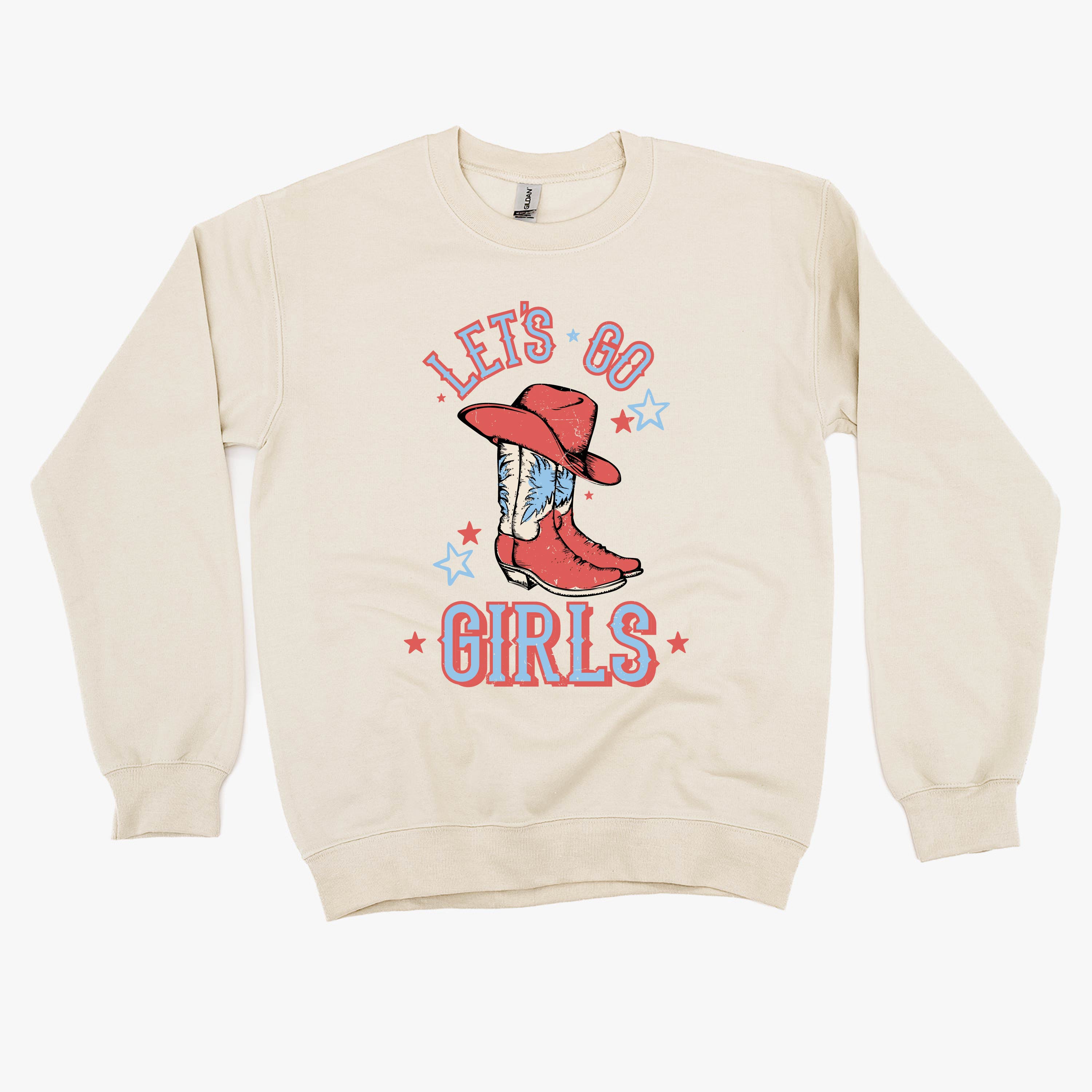 Patriotic Cowgirl - Let's Go Girls - BASIC FLEECE CREWNECK Little Mama Shirt Shop LLC
