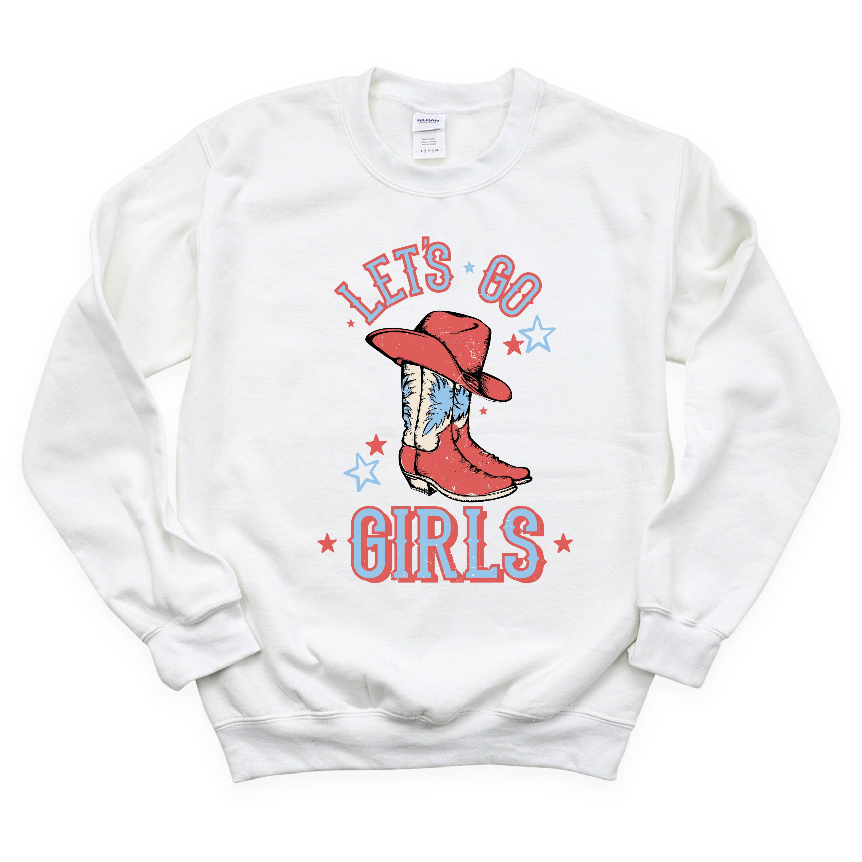 Patriotic Cowgirl - Let's Go Girls - BASIC FLEECE CREWNECK Little Mama Shirt Shop LLC