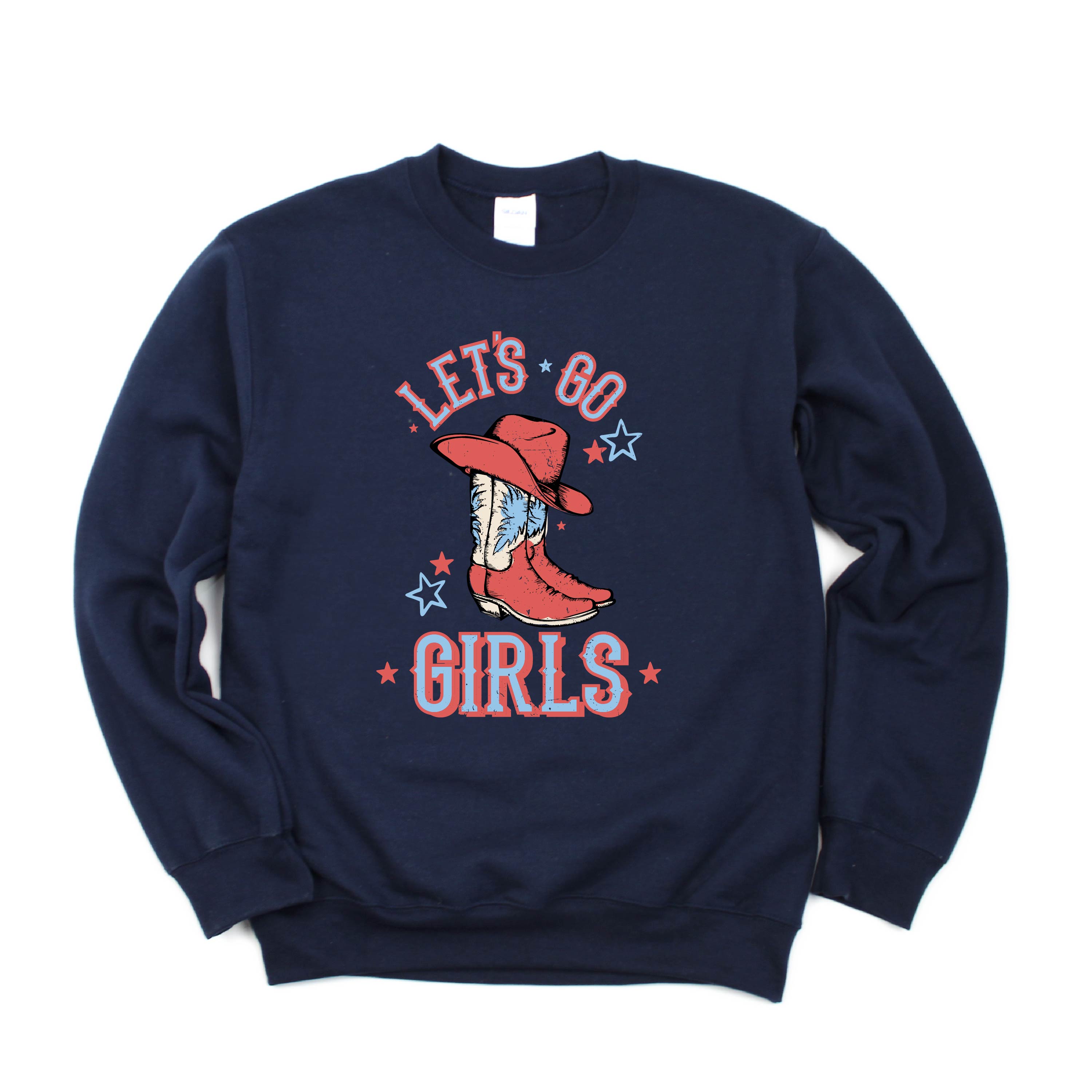 Patriotic Cowgirl - Let's Go Girls - BASIC FLEECE CREWNECK Little Mama Shirt Shop LLC