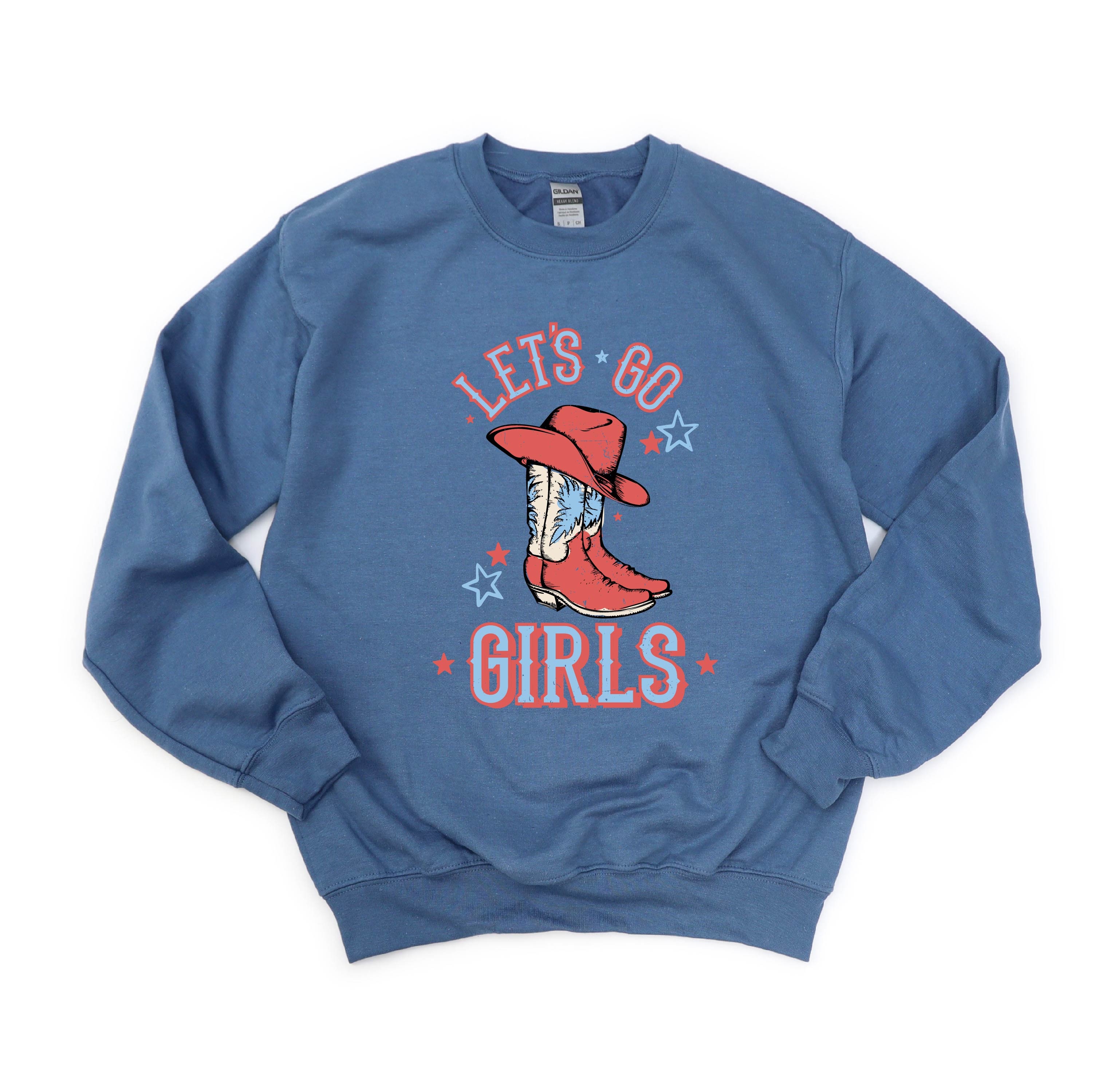 Patriotic Cowgirl - Let's Go Girls - BASIC FLEECE CREWNECK Little Mama Shirt Shop LLC