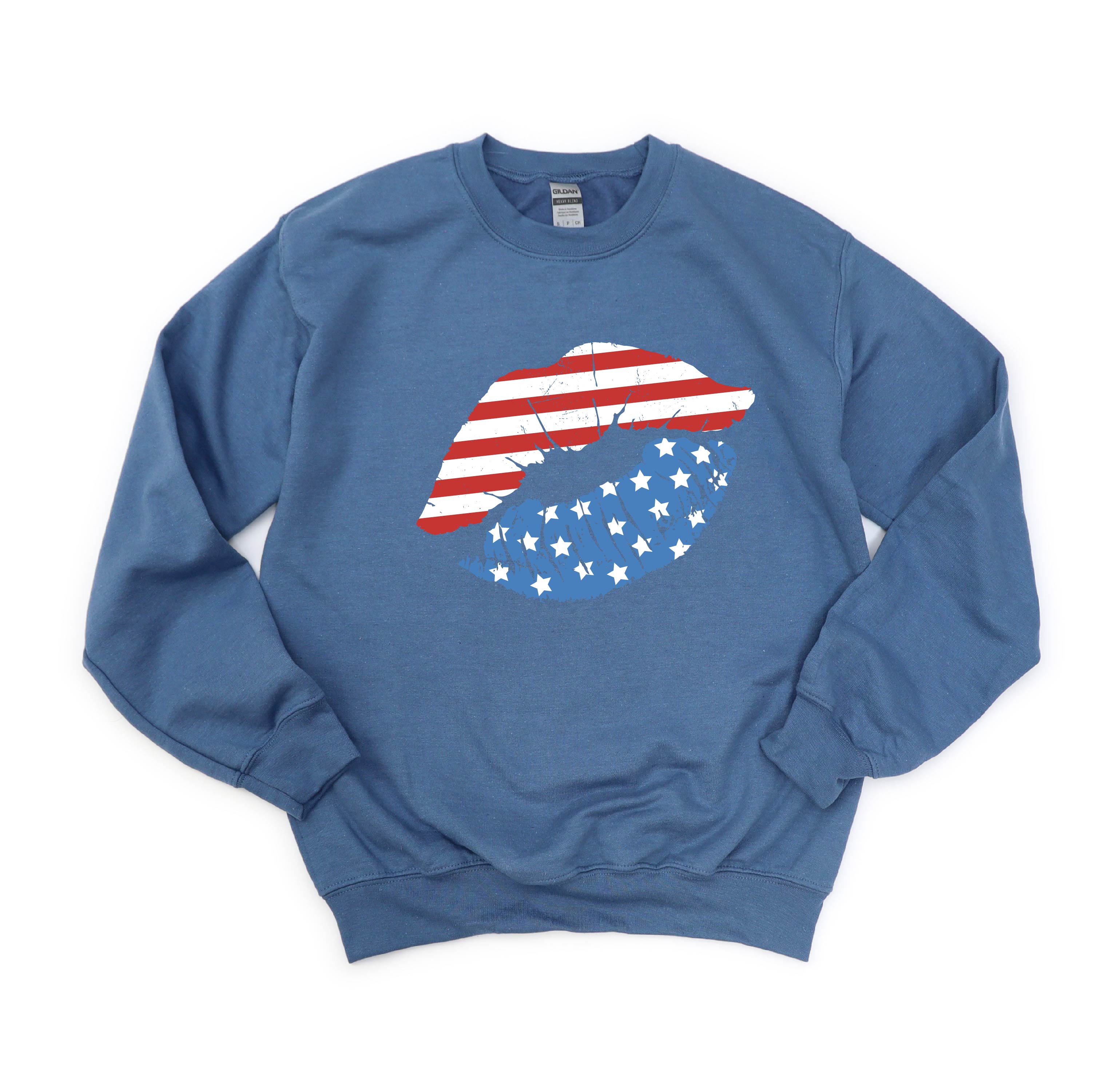Patriotic Lips - BASIC FLEECE CREWNECK Little Mama Shirt Shop LLC